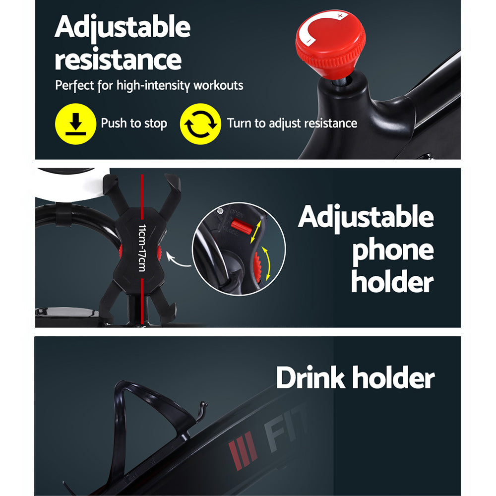 Spin Exercise Bike Flywheel Fitness Commercial Home Workout Gym Machine Bonus Phone Holder Black EB-A-SPIN-01-BK