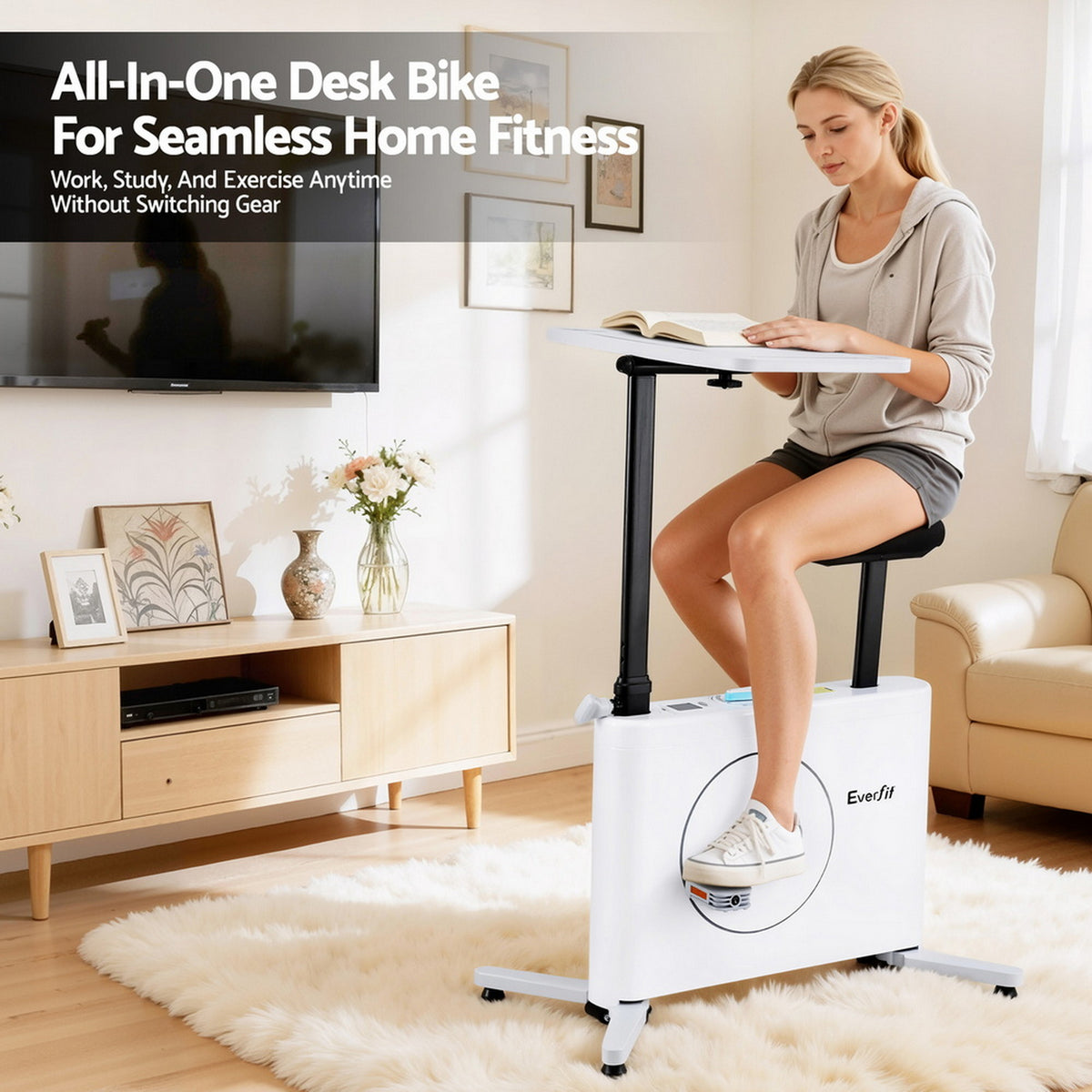 Everfit Exercise Bike Magnetic Desk Bike with Tabletop Fitness Home Workout Gym EB-B-DESK-BIKE-WH