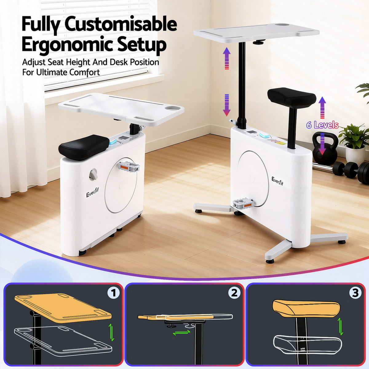Everfit Exercise Bike Magnetic Desk Bike with Tabletop Fitness Home Workout Gym EB-B-DESK-BIKE-WH