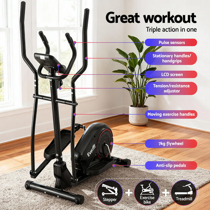 Everfit Exercise Bike Elliptical Cross Trainer Home Gym Fitness Machine LCD EB-B-MB-01-BKRD