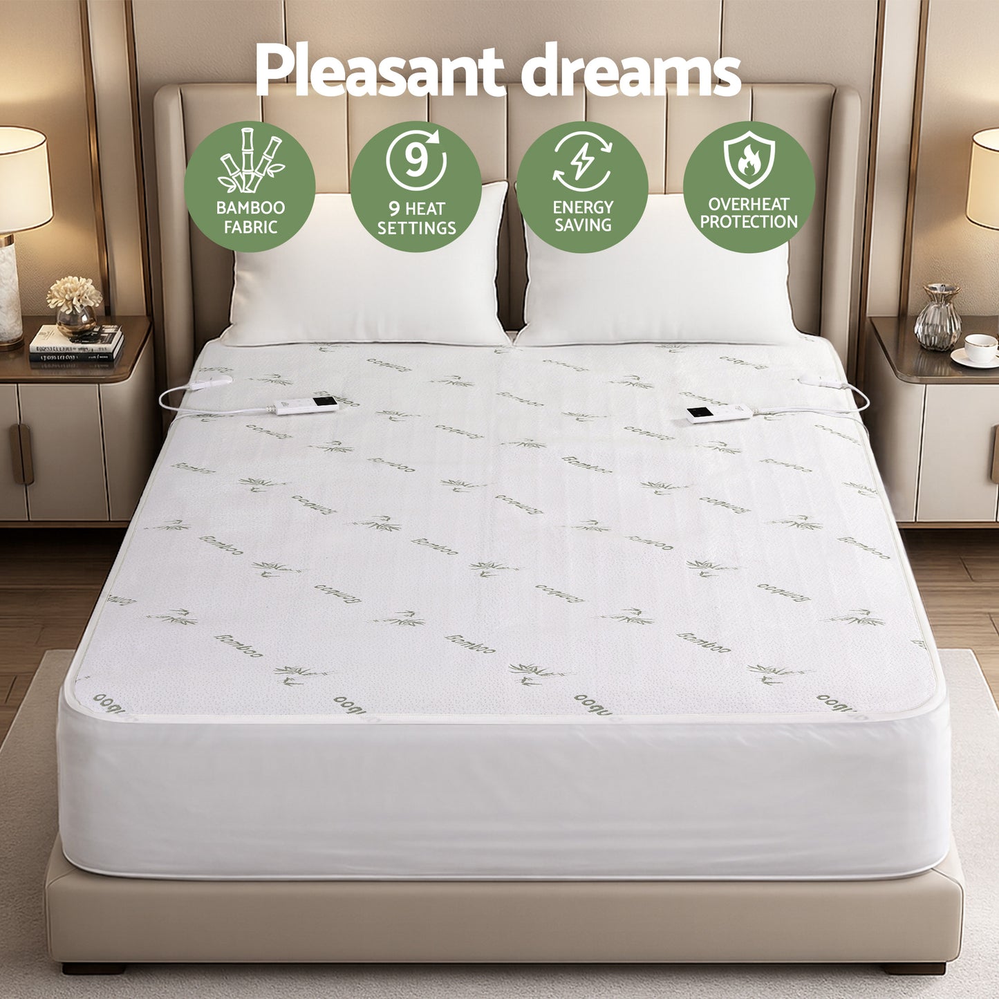 Giselle Electric Blanket Bamboo Fabric Queen Fitted Heated Pad Underlay Washable Winter EB-C-BAM-LCD-Q