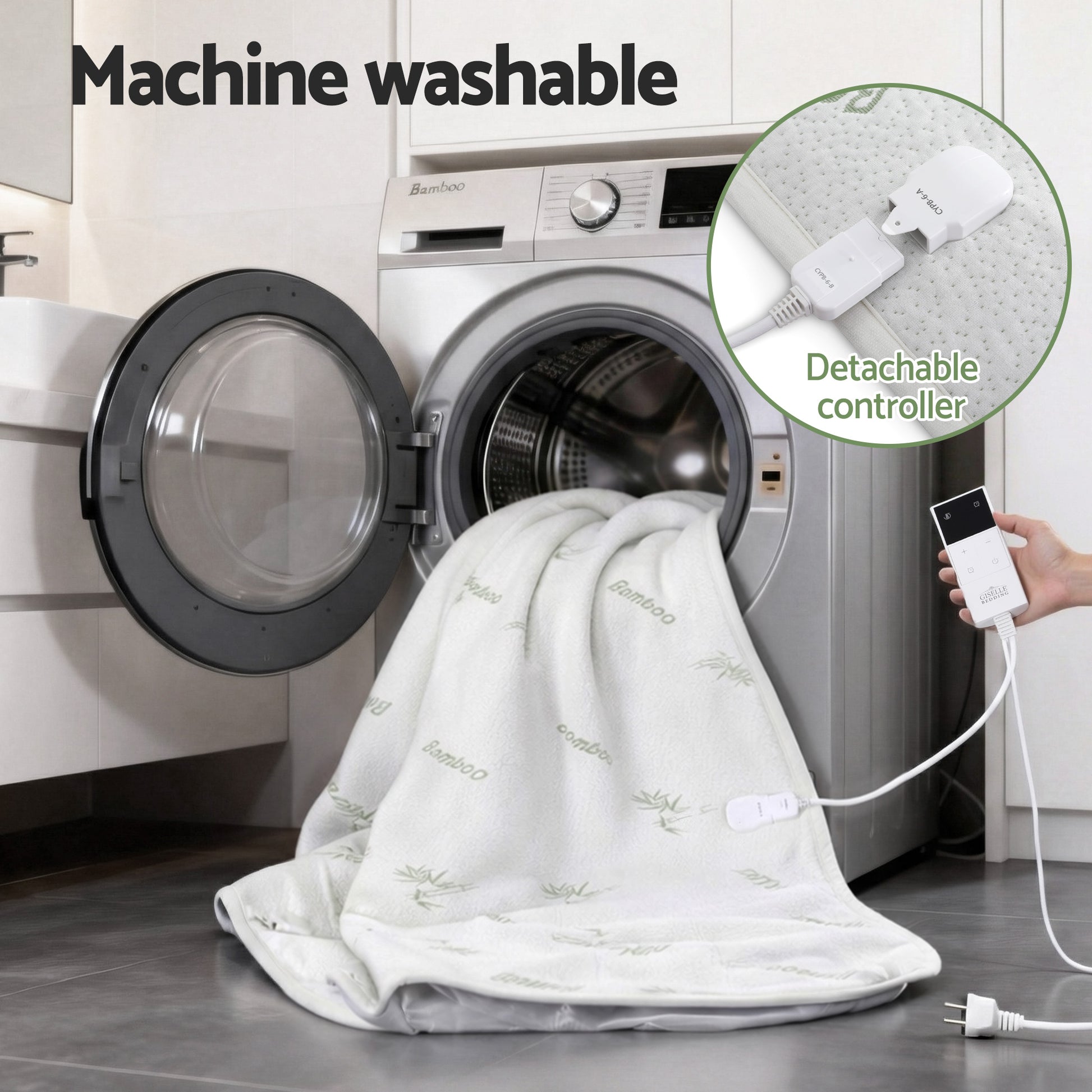 Giselle Electric Blanket Bamboo Fabric Queen Fitted Heated Pad Underlay Washable Winter EB-C-BAM-LCD-Q