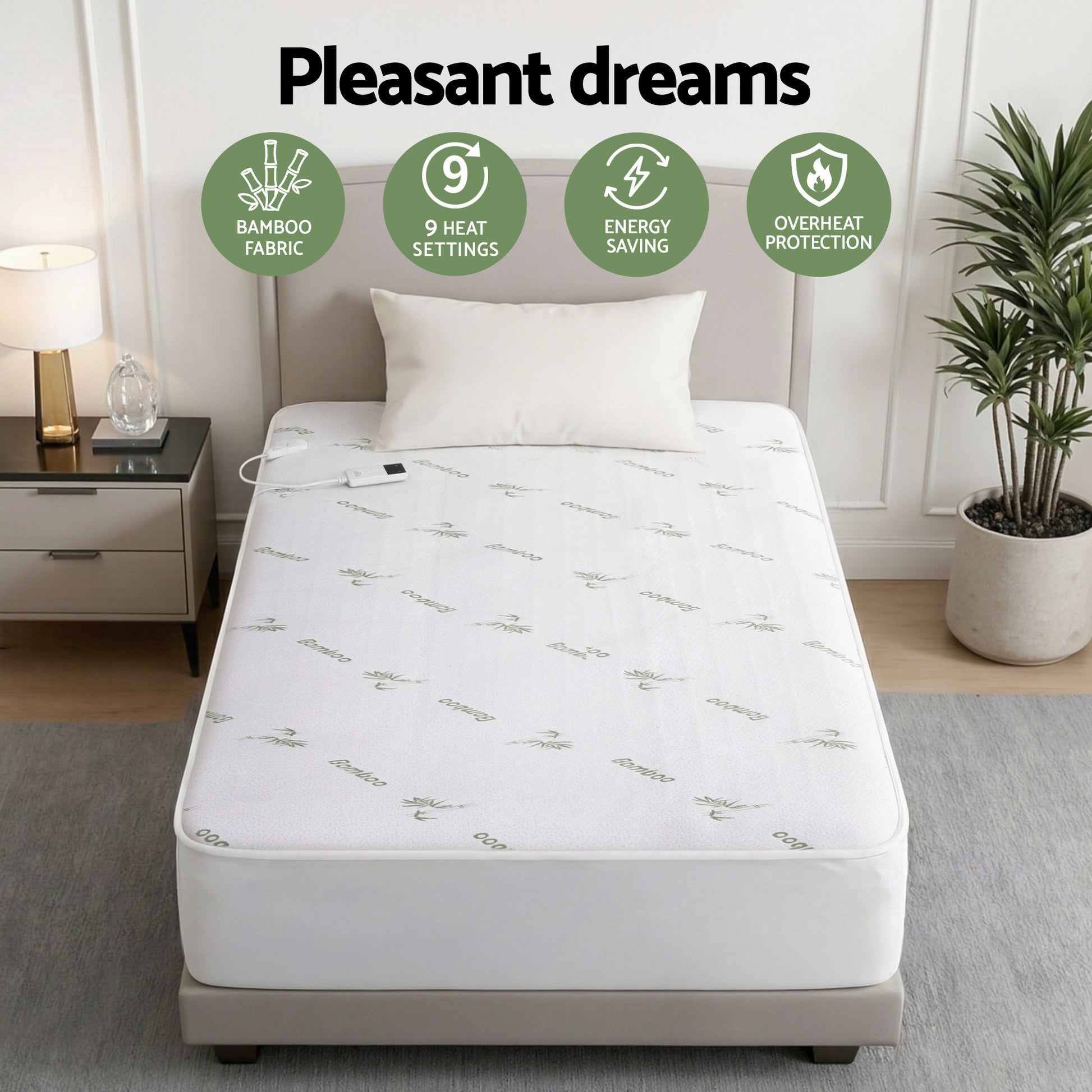 Giselle Electric Blanket Bamboo Fabric Single Fitted Heated Pad Underlay Washable Winter EB-C-BAM-LCD-S