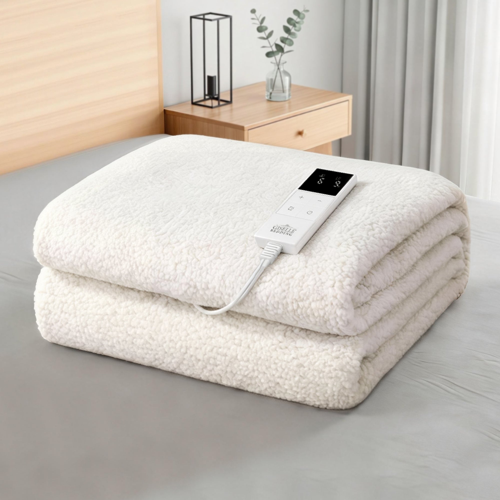 Giselle Electric Blanket LED Remote Sherpa Fleece Underlay Fully Fitted Machine Washable King Single EB-C-FL-LCD-KS