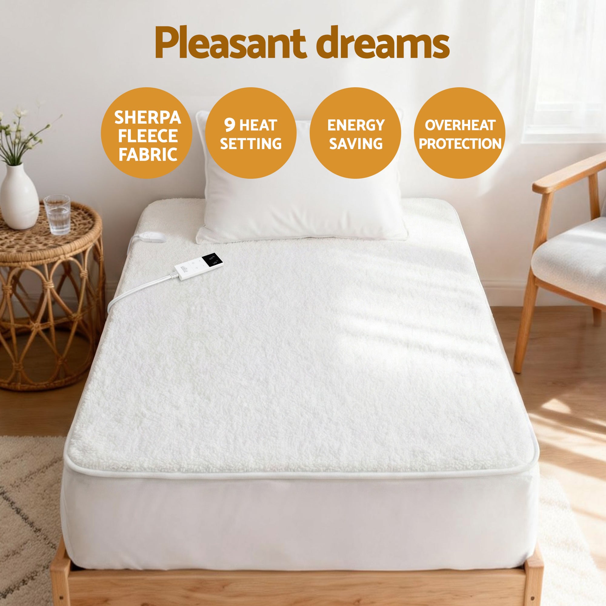 Giselle Electric Blanket LED Remote Sherpa Fleece Underlay Fully Fitted Machine Washable King Single EB-C-FL-LCD-KS