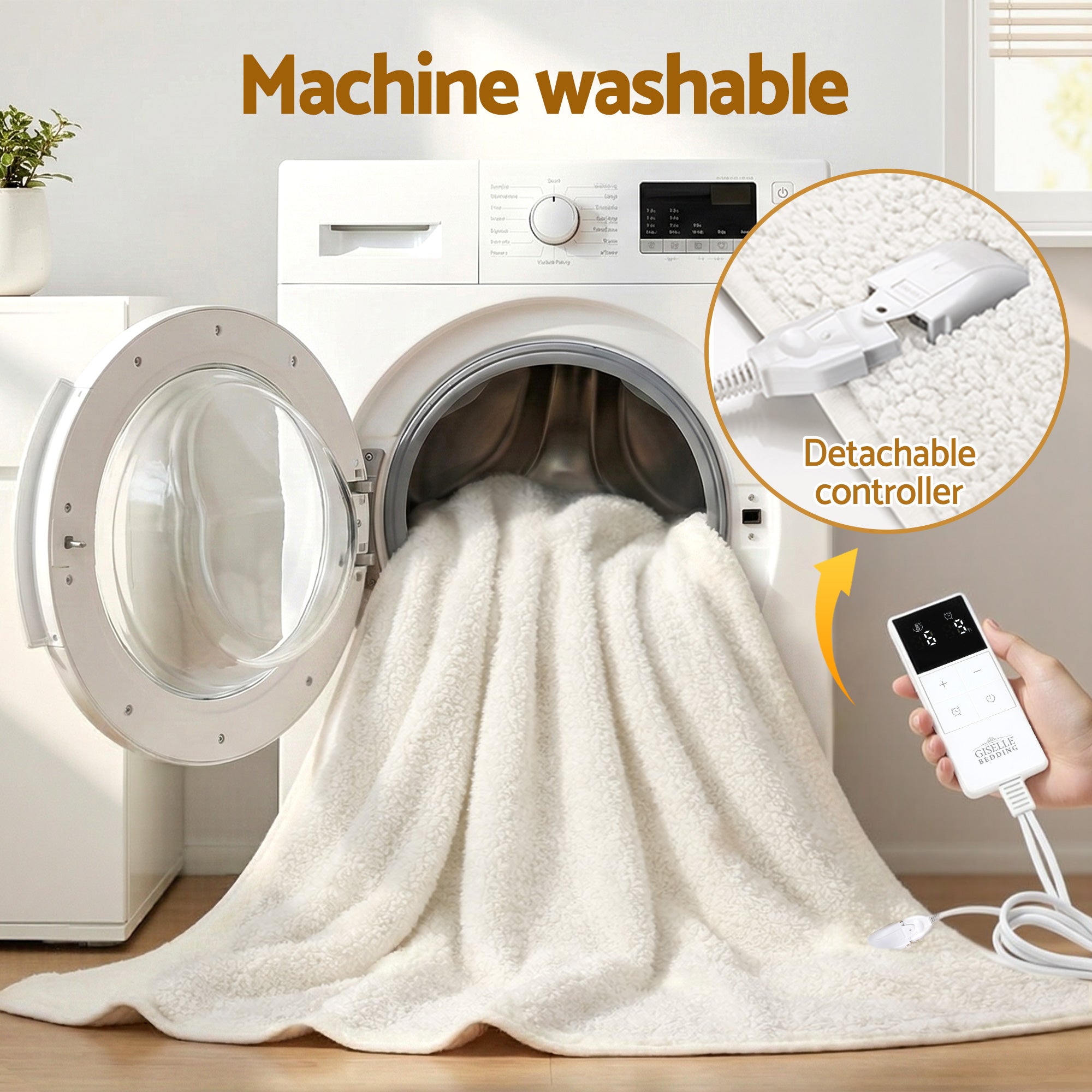 Giselle Electric Blanket LED Remote Sherpa Fleece Underlay Fully Fitted Machine Washable King Single EB-C-FL-LCD-KS
