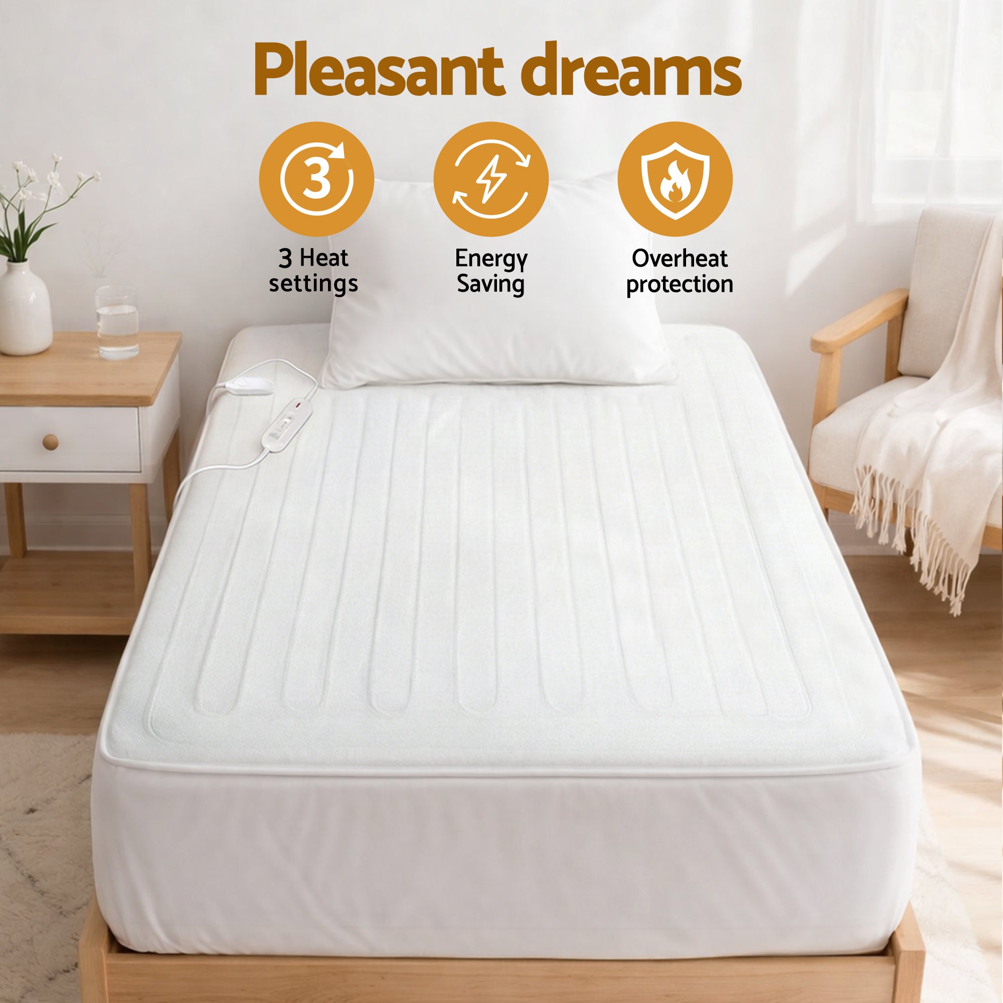 Giselle Electric Blanket King Single Heated Fully Fitted Washable Pad Winter Warm EB-C-POLY-MC-KS
