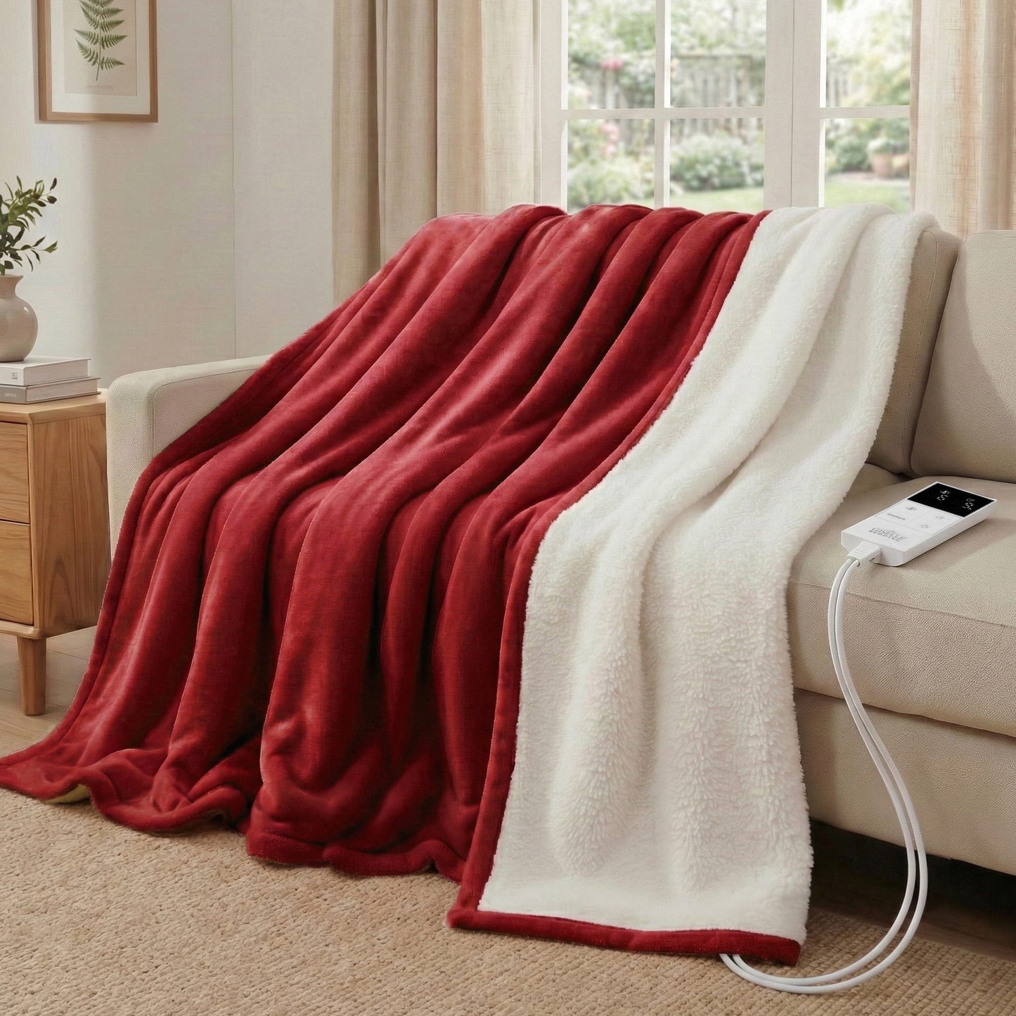 Giselle Electric Throw Rug Double Size 200x180cm Fleece Flannel Heated Blanket Burgundy EB-C-THROW-DS-200-BGD