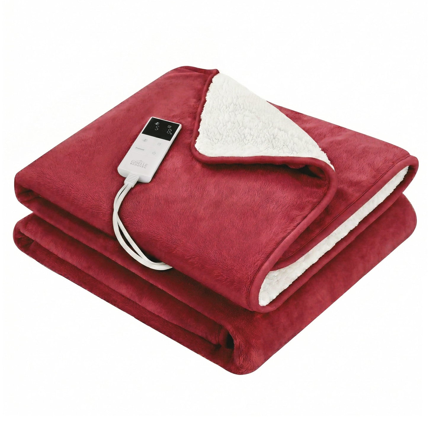 Giselle Electric Throw Rug Double Size 200x180cm Fleece Flannel Heated Blanket Burgundy EB-C-THROW-DS-200-BGD
