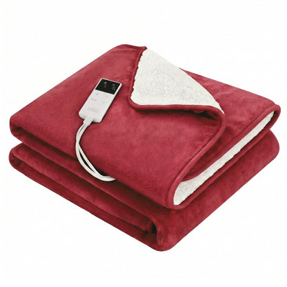 Giselle Electric Throw Rug Double Size 200x180cm Fleece Flannel Heated Blanket Burgundy EB-C-THROW-DS-200-BGD