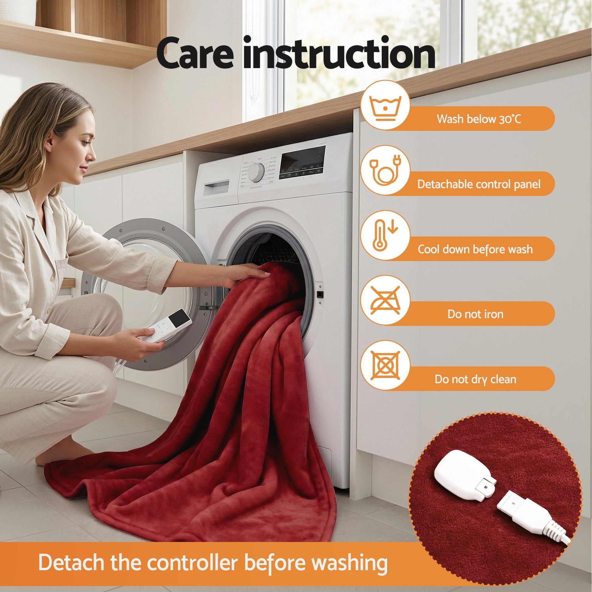 Giselle Electric Throw Rug Double Size 200x180cm Fleece Flannel Heated Blanket Burgundy EB-C-THROW-DS-200-BGD