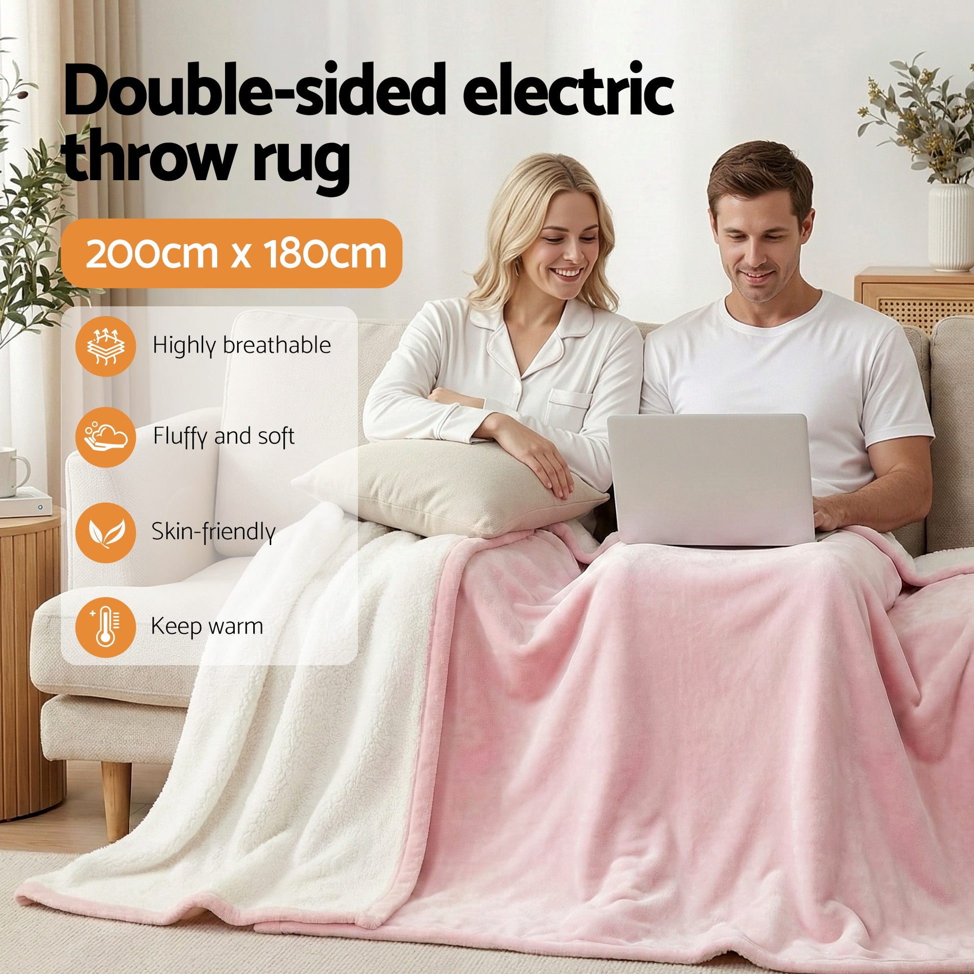 Giselle Electric Throw Rug Double Size 200x180cm Fleece Flannel Heated Blanket Pink EB-C-THROW-DS-200-PK