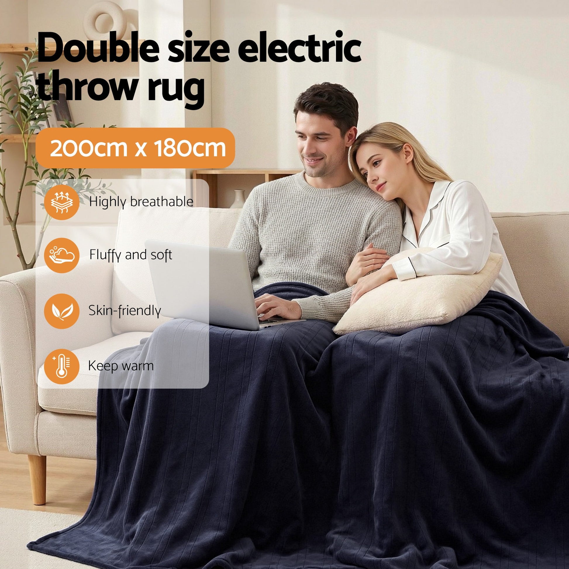 Giselle Electric Throw Rug Double Size 200x180cm Coral Fleece Heated Blanket Charcoal EB-C-THROW-RUG-200-CHR