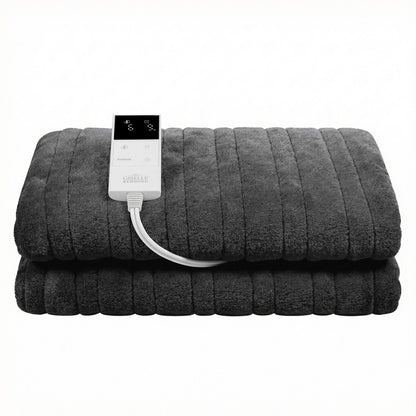 Giselle Electric Throw Rug Double Size 200x180cm Coral Fleece Heated Blanket Grey EB-C-THROW-RUG-200-GY