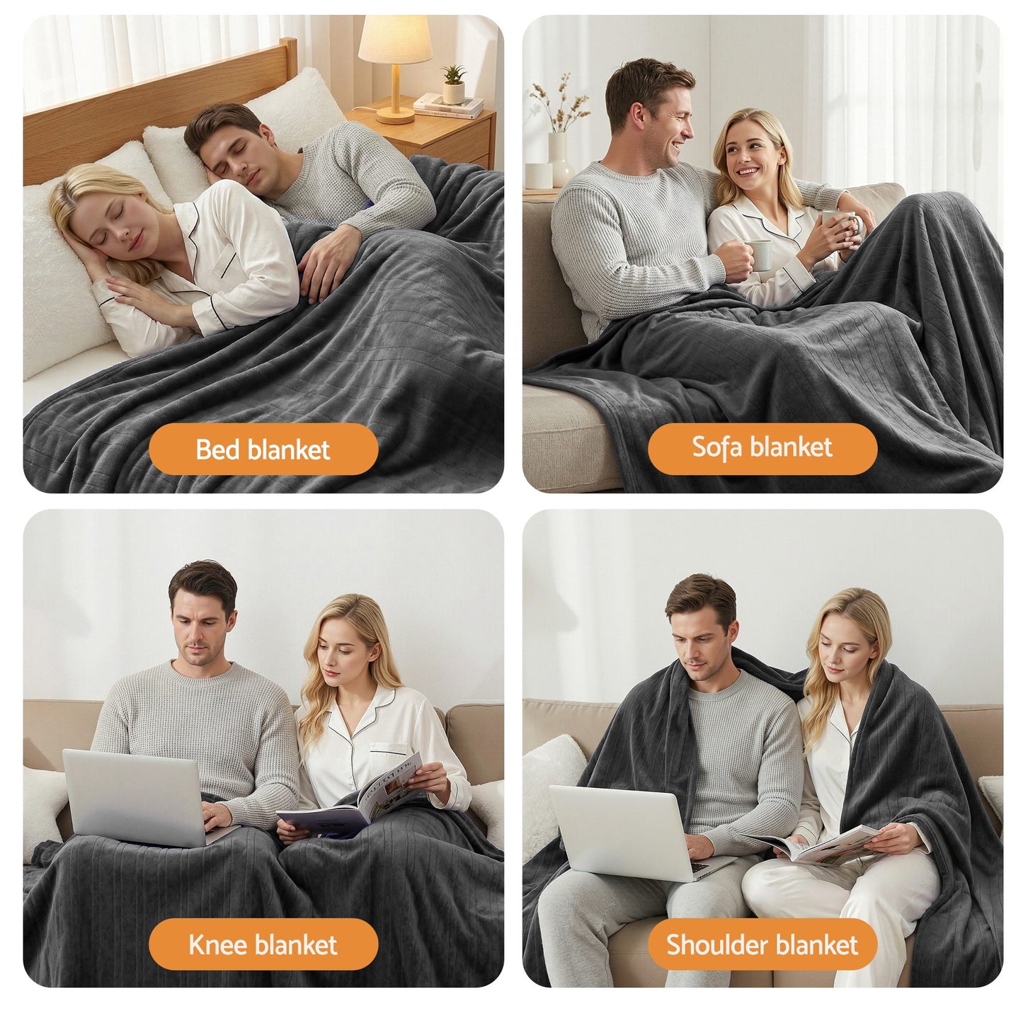 Giselle Electric Throw Rug Double Size 200x180cm Coral Fleece Heated Blanket Grey EB-C-THROW-RUG-200-GY