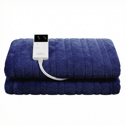 Giselle Electric Throw Rug Double Size 200x180cm Coral Fleece Heated Blanket Navy Blue EB-C-THROW-RUG-200-NVB