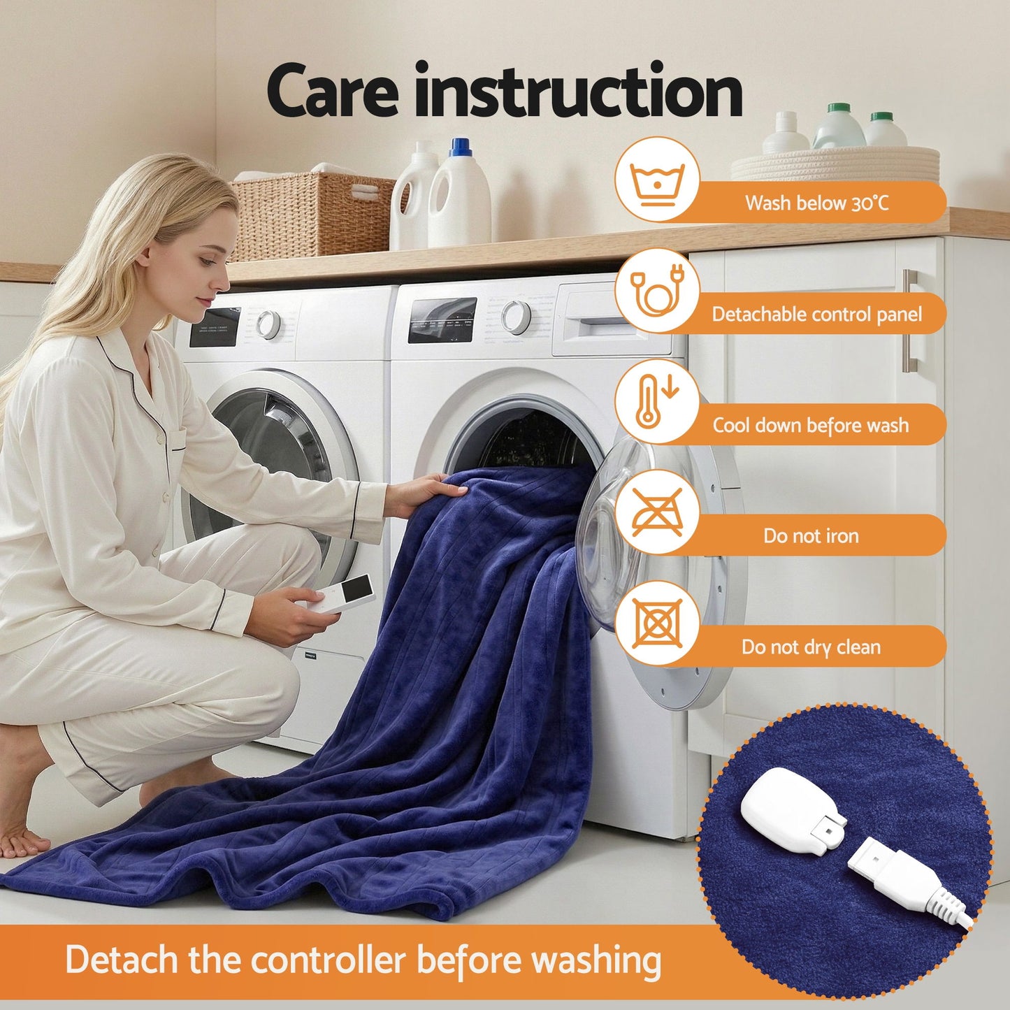 Giselle Electric Throw Rug Double Size 200x180cm Coral Fleece Heated Blanket Navy Blue EB-C-THROW-RUG-200-NVB