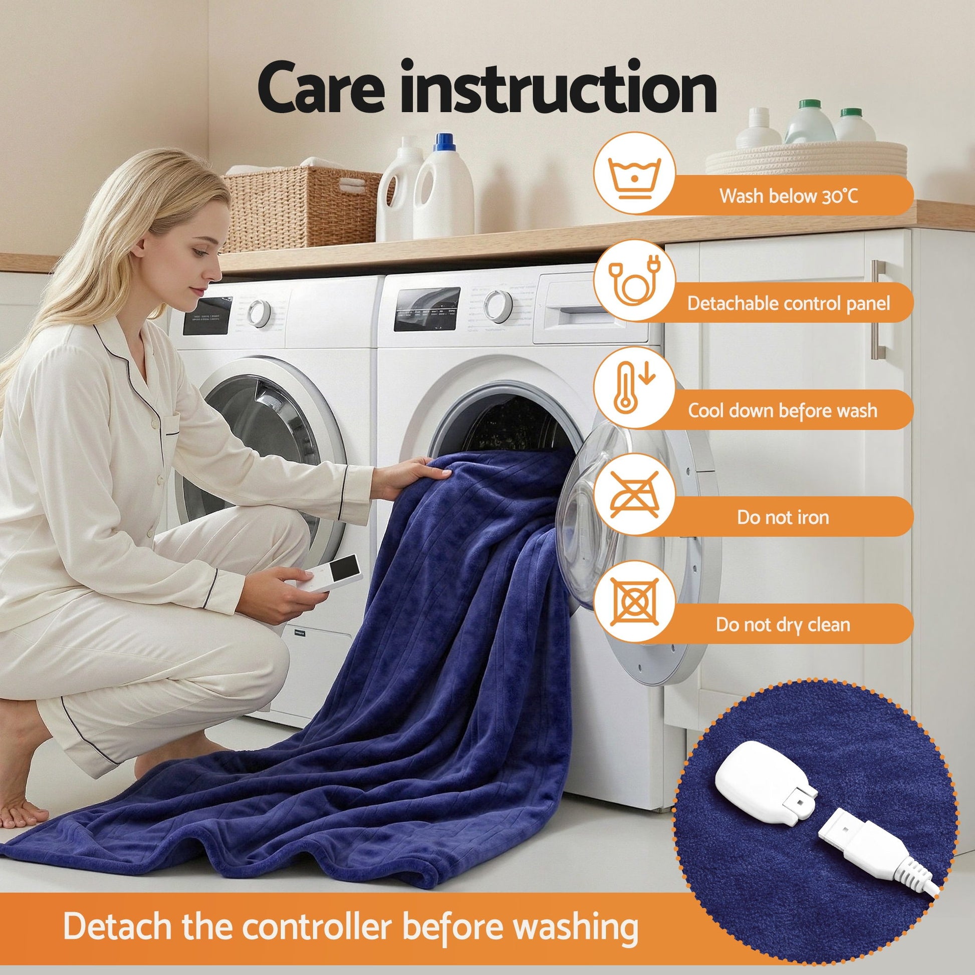 Giselle Electric Throw Rug Double Size 200x180cm Coral Fleece Heated Blanket Navy Blue EB-C-THROW-RUG-200-NVB