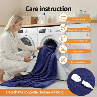 Giselle Electric Throw Rug Double Size 200x180cm Coral Fleece Heated Blanket Navy Blue EB-C-THROW-RUG-200-NVB