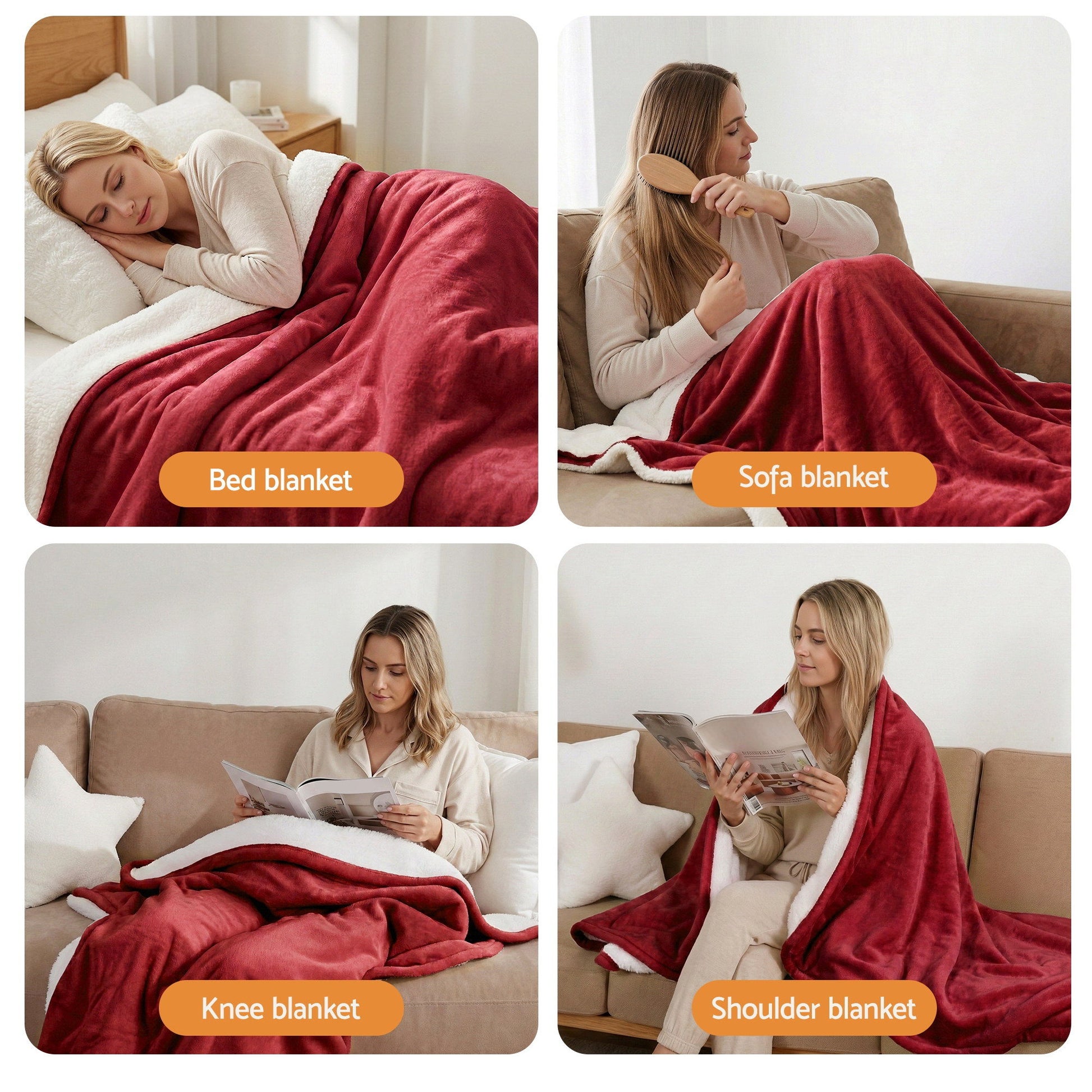 Giselle Electric Throw Rug Dual Side Fleece Flannel Heated Blanket Burgundy EB-C-THROW-RUG-DS-BGD