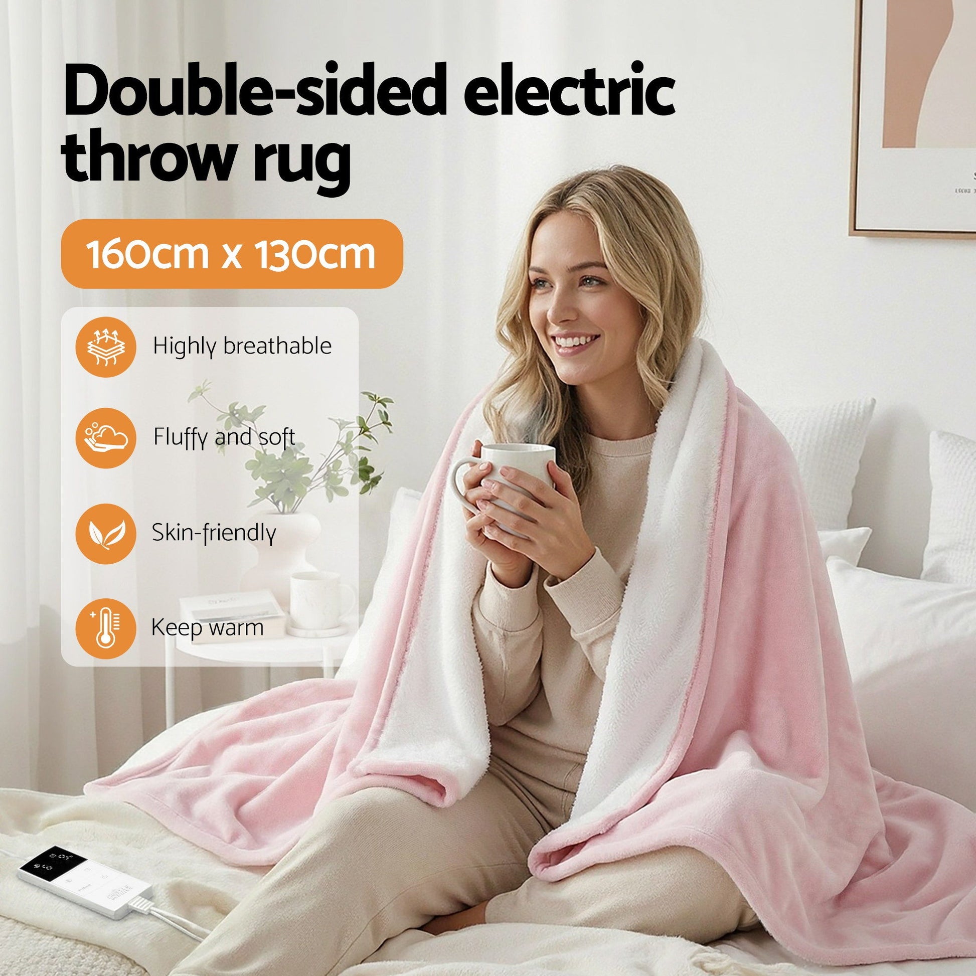 Giselle Electric Throw Rug Dual Side Fleece Flannel Heated Blanket Pink EB-C-THROW-RUG-DS-PK