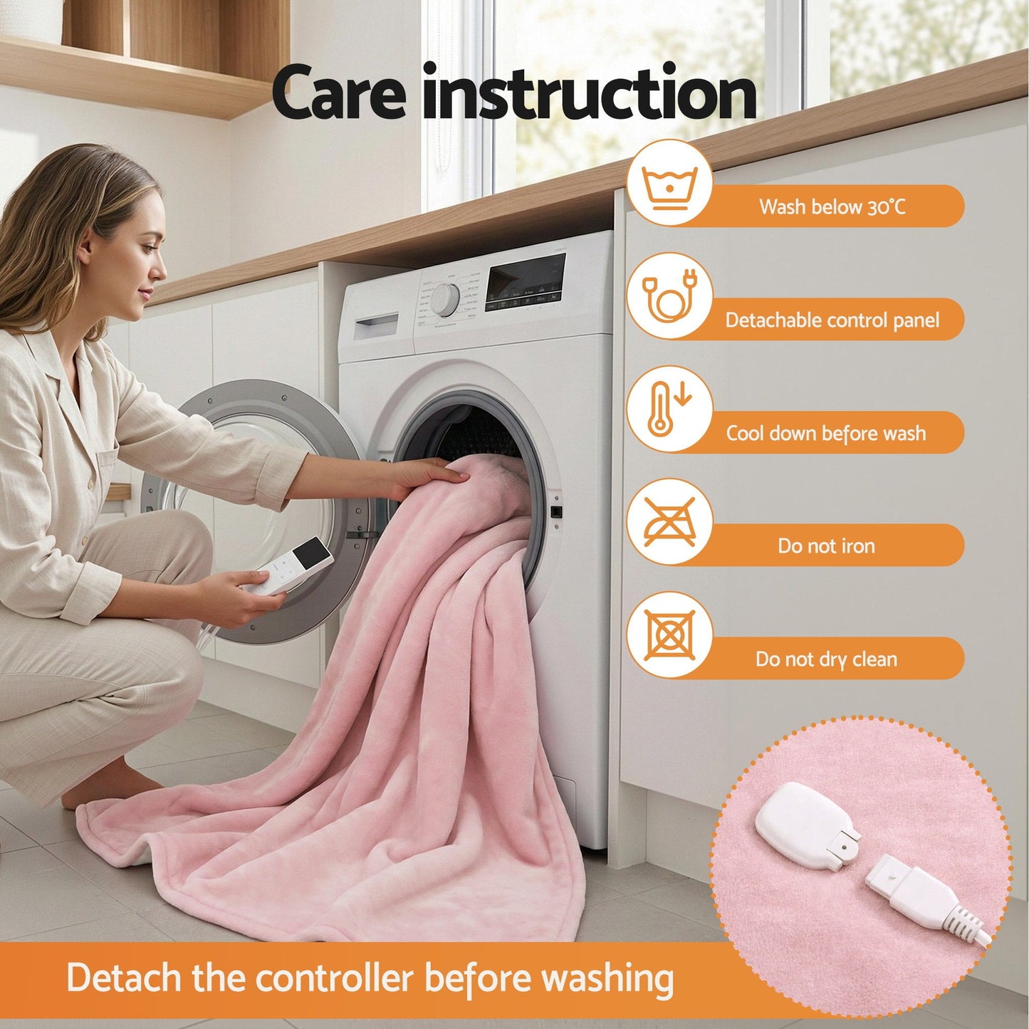 Giselle Electric Throw Rug Dual Side Fleece Flannel Heated Blanket Pink EB-C-THROW-RUG-DS-PK