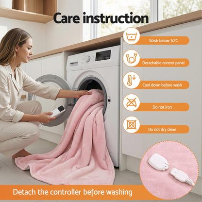 Giselle Electric Throw Rug Dual Side Fleece Flannel Heated Blanket Pink EB-C-THROW-RUG-DS-PK