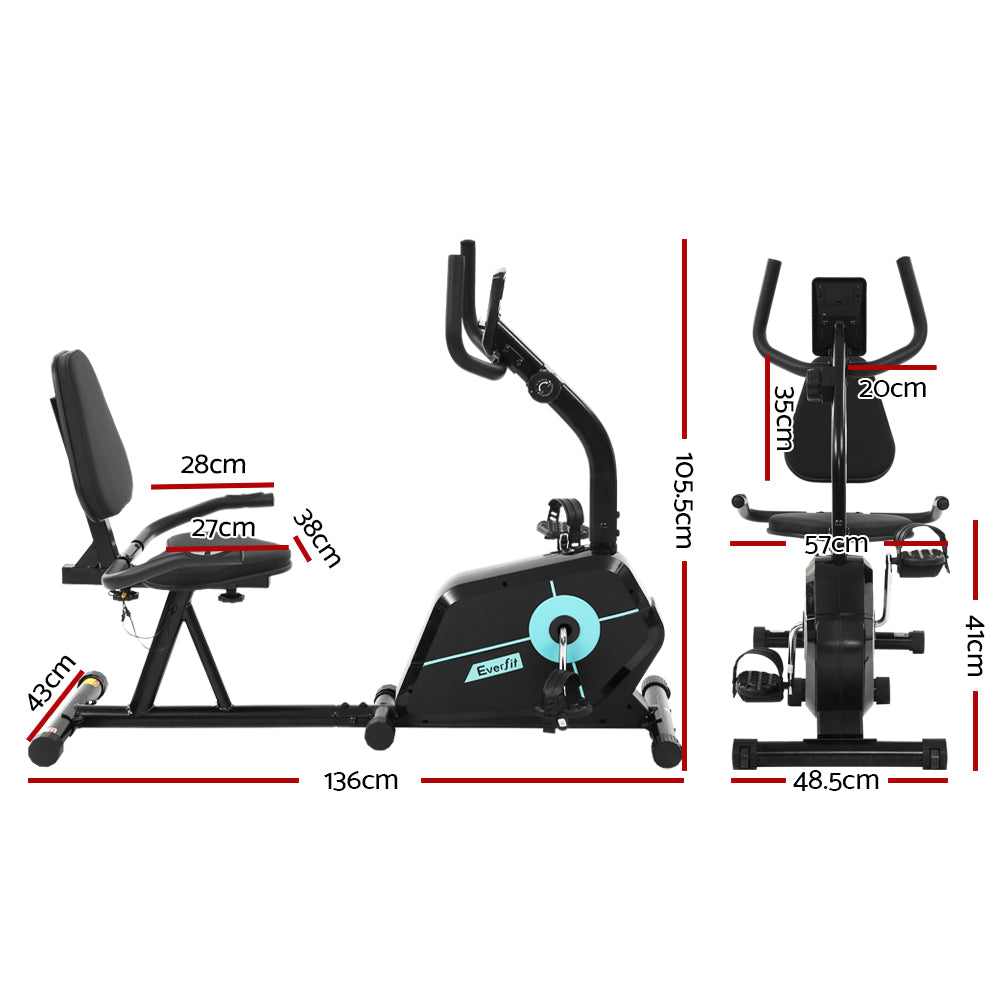 Everfit Exercise Bike Magnetic Recumbent Indoor Cycling Home Gym Cardio 120kg EB-F-RB-02-BK