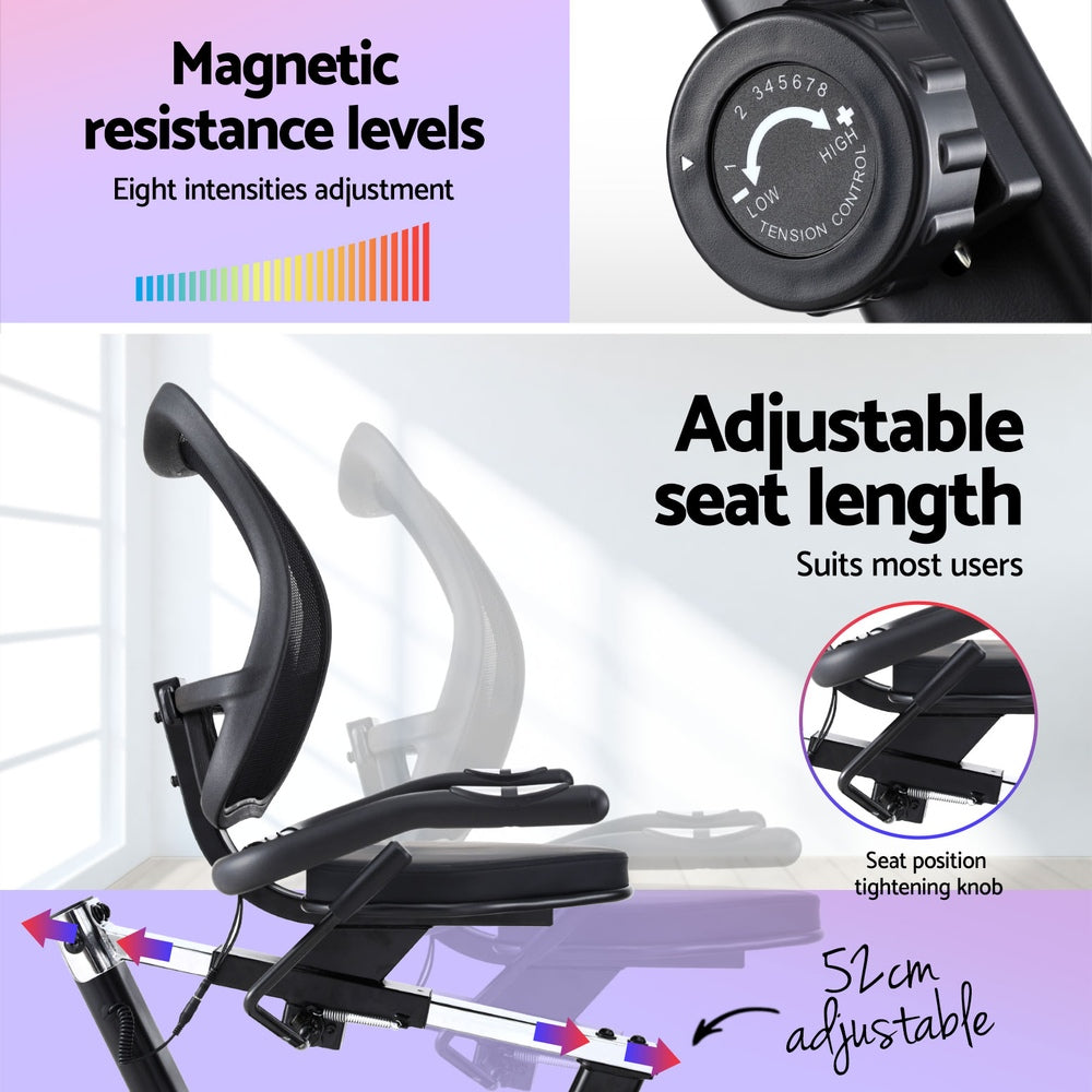 Everfit Recumbent Exercise Bike Magnetic Cycling Mesh Chair 120kg Loading EB-F-RB-03-BK