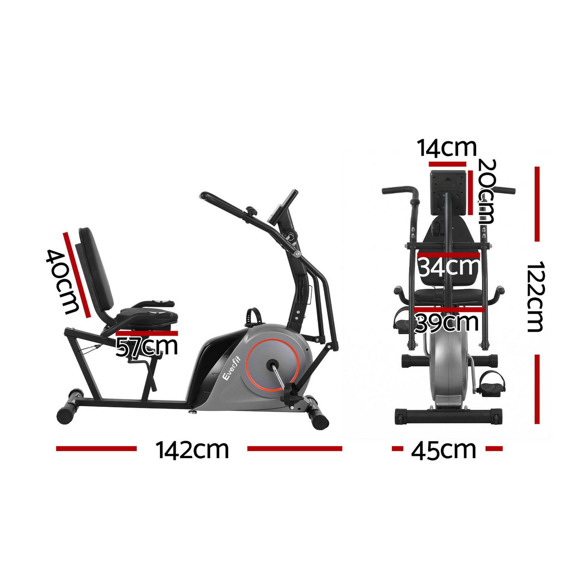 Everfit Exercise Bike Recumbent Cycling Magnetic Bluetooth App Connect Home Gym EB-H-RB-04-BK