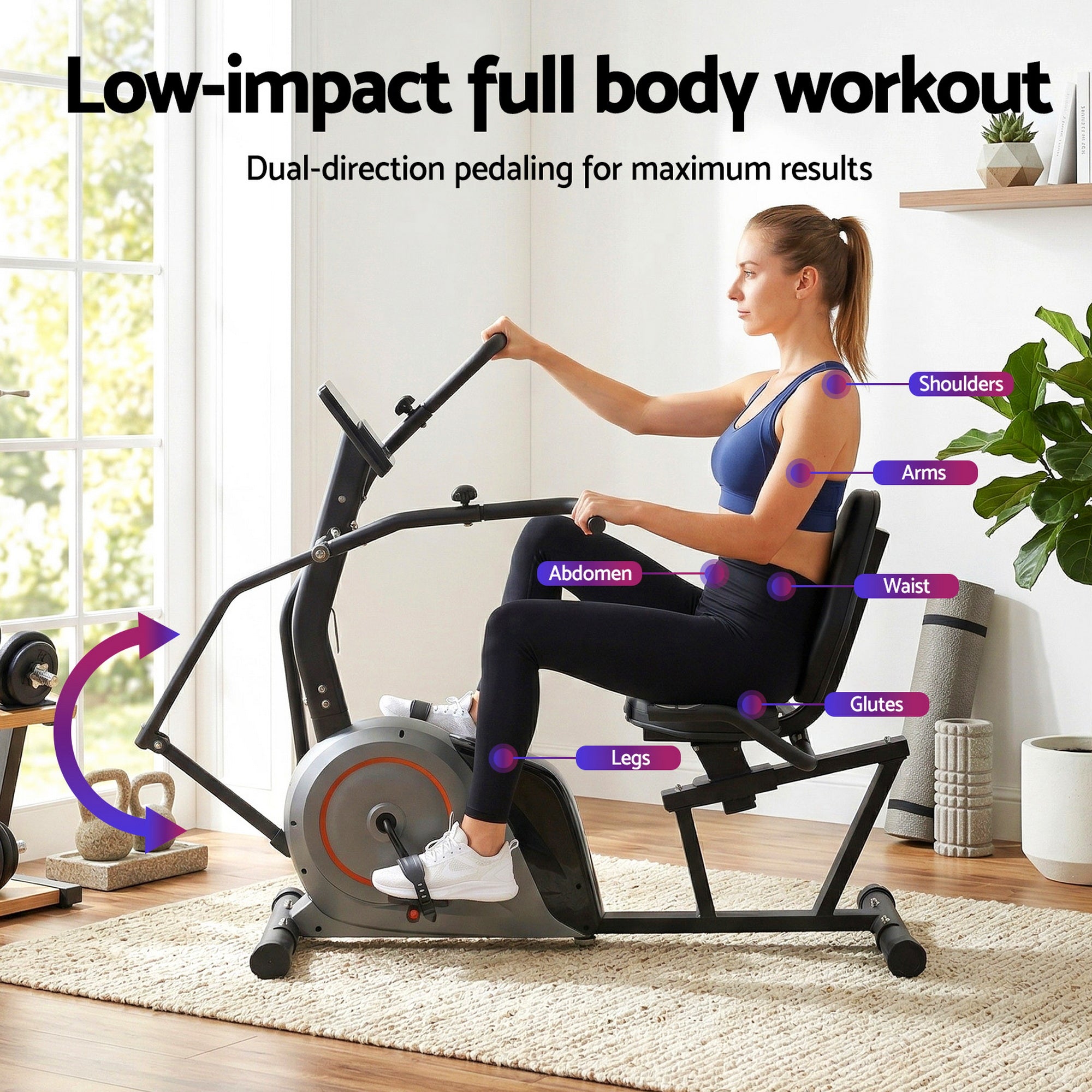Everfit Exercise Bike Recumbent Cycling Magnetic Bluetooth App Connect Home Gym EB-H-RB-04-BK