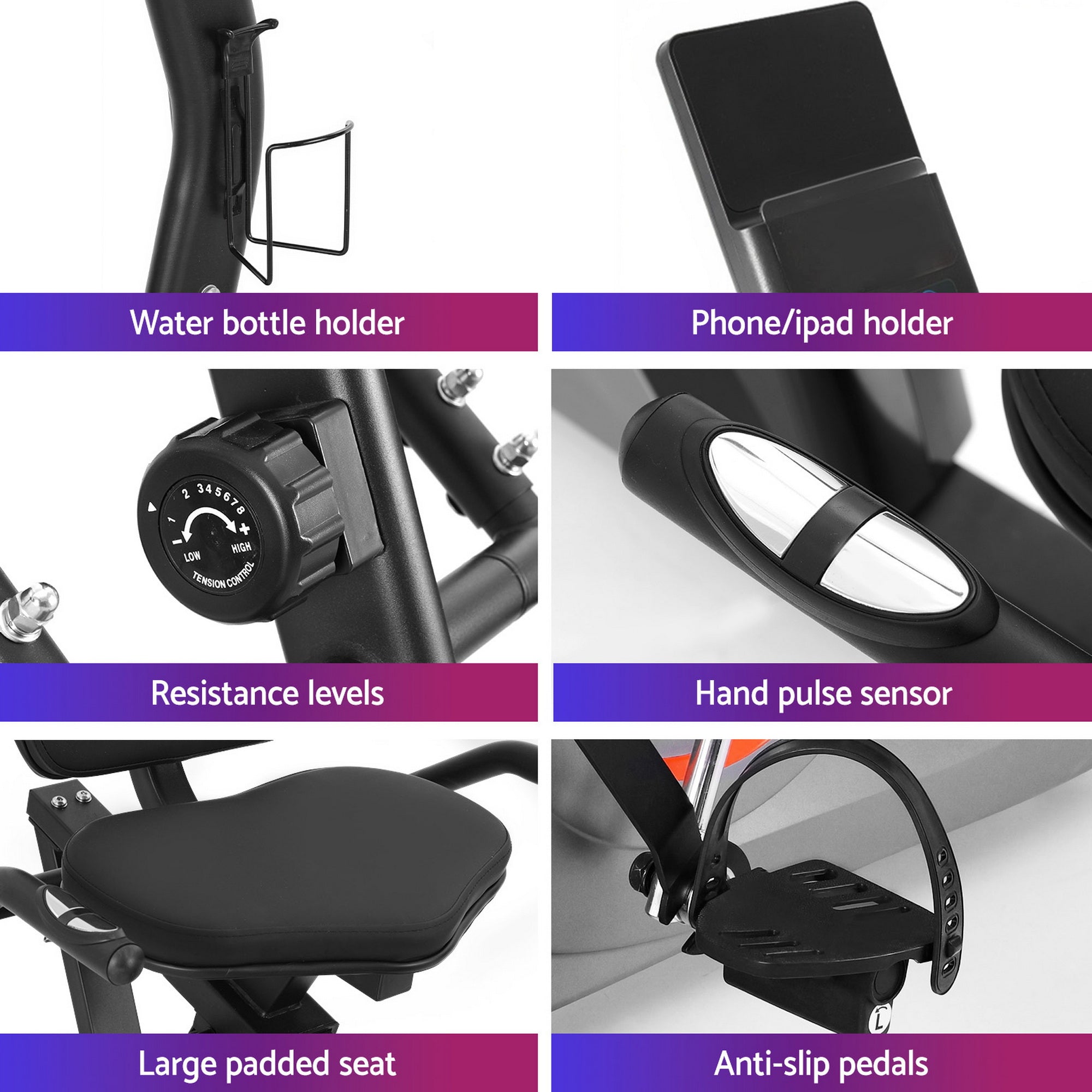 Everfit Exercise Bike Recumbent Cycling Magnetic Bluetooth App Connect Home Gym EB-H-RB-04-BK