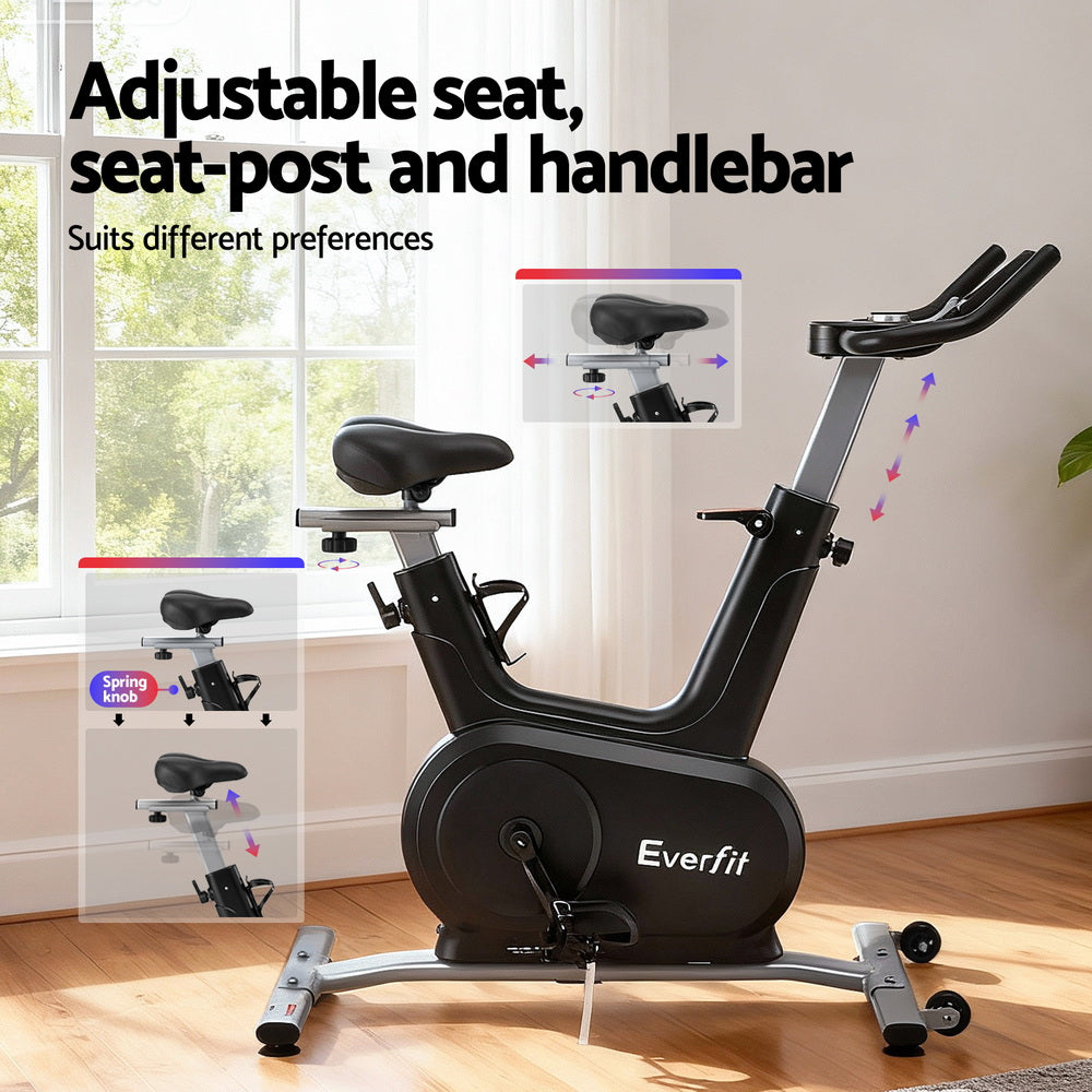 Everfit Exercise Bike Spin Bike Electromagnetic Smart Home Fitness 24-Level Resistance 120kg Bluetooth EB-I-EM-S800-BK