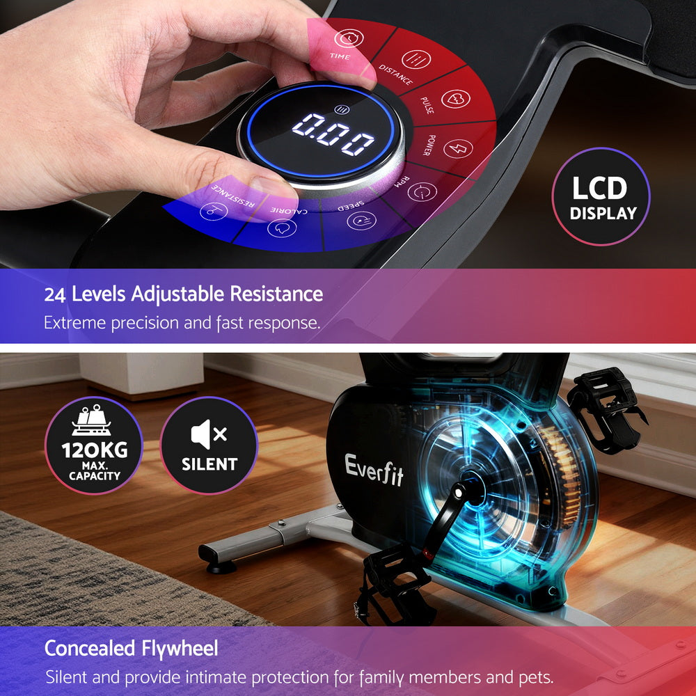 Everfit Exercise Bike Spin Bike Electromagnetic Smart Home Fitness 24-Level Resistance 120kg Bluetooth EB-I-EM-S800-BK