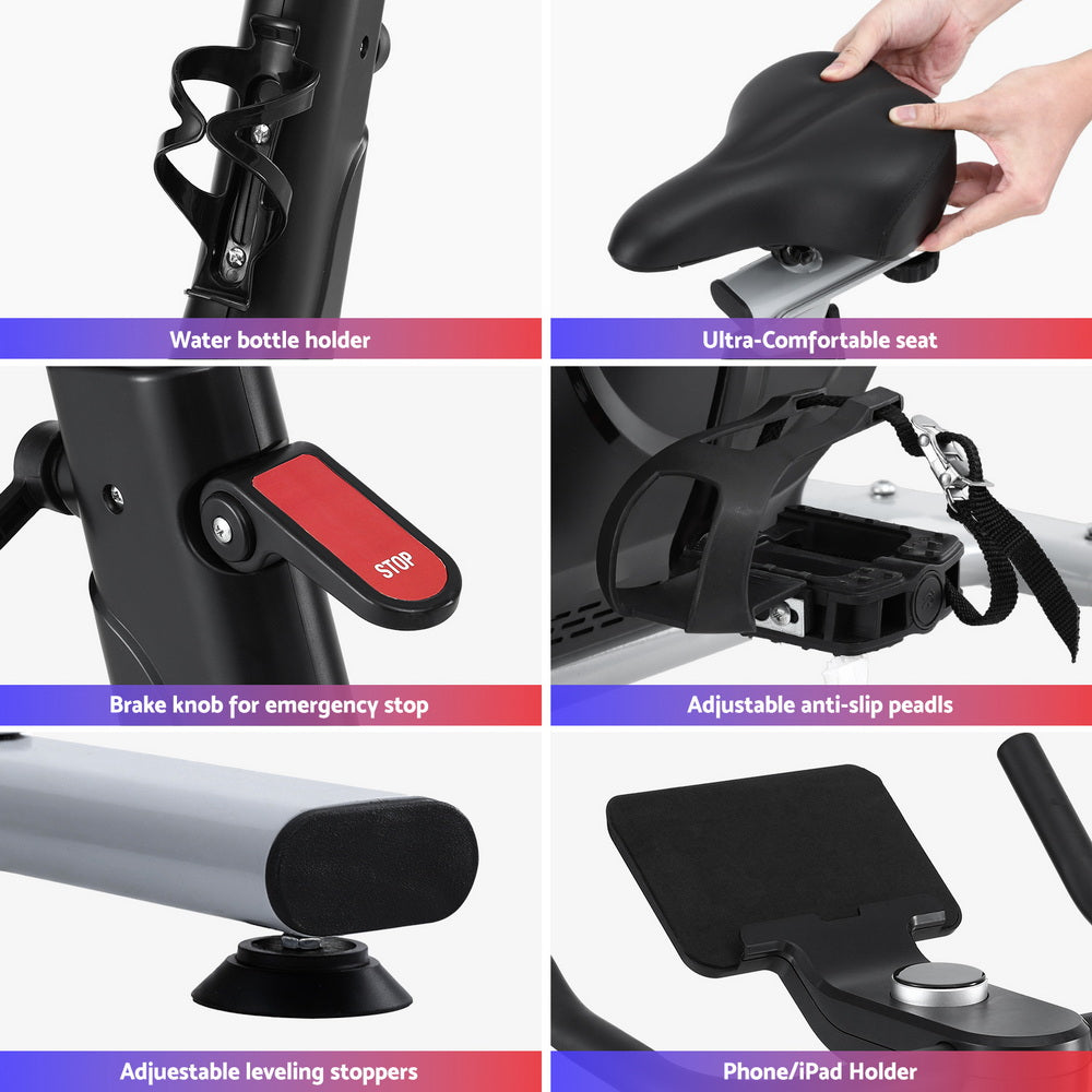 Everfit Exercise Bike Spin Bike Electromagnetic Smart Home Fitness 24-Level Resistance 120kg Bluetooth EB-I-EM-S800-BK