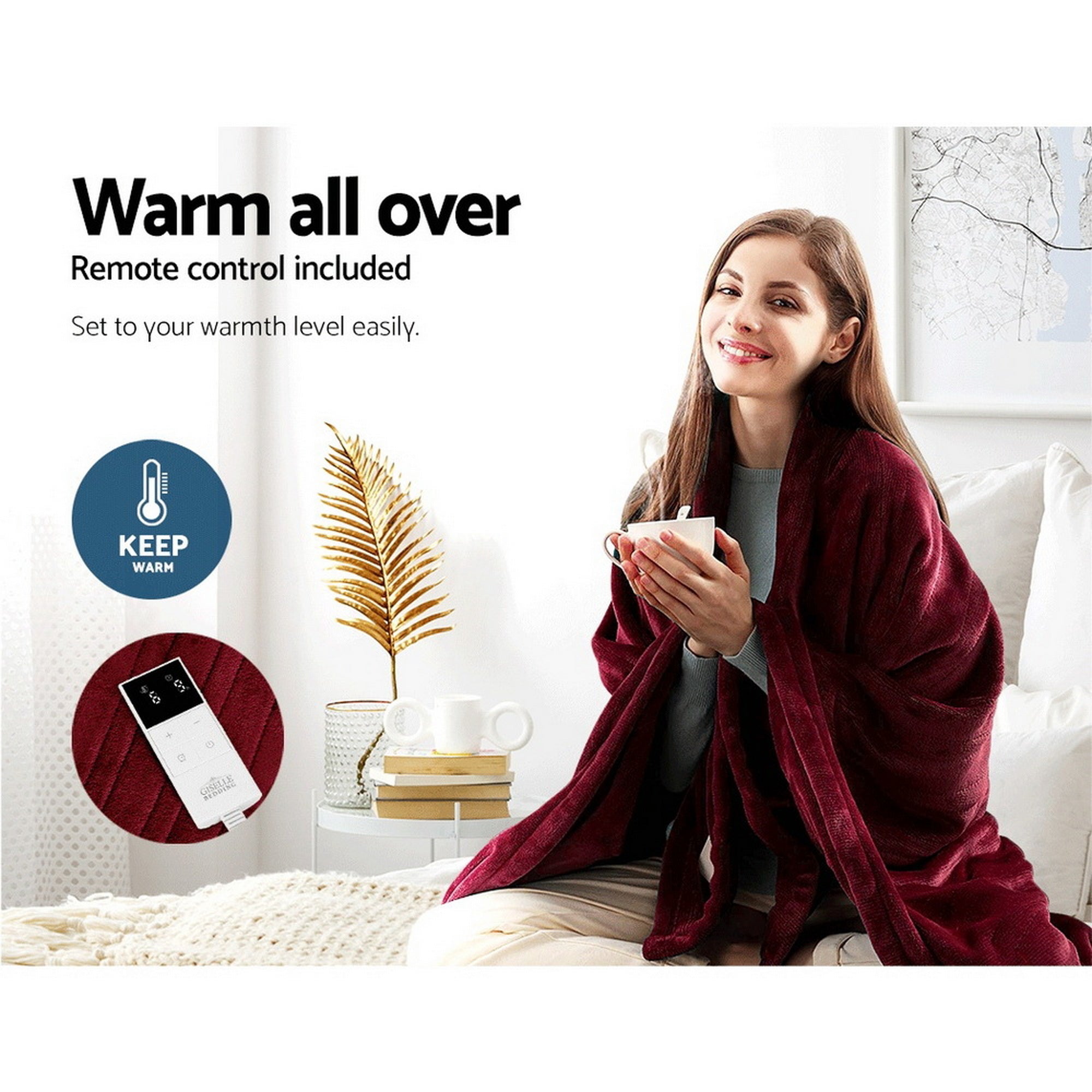 Giselle Electric Throw Rug Heated Blanket Fleece Red EB-THROW-RUG-BGD
