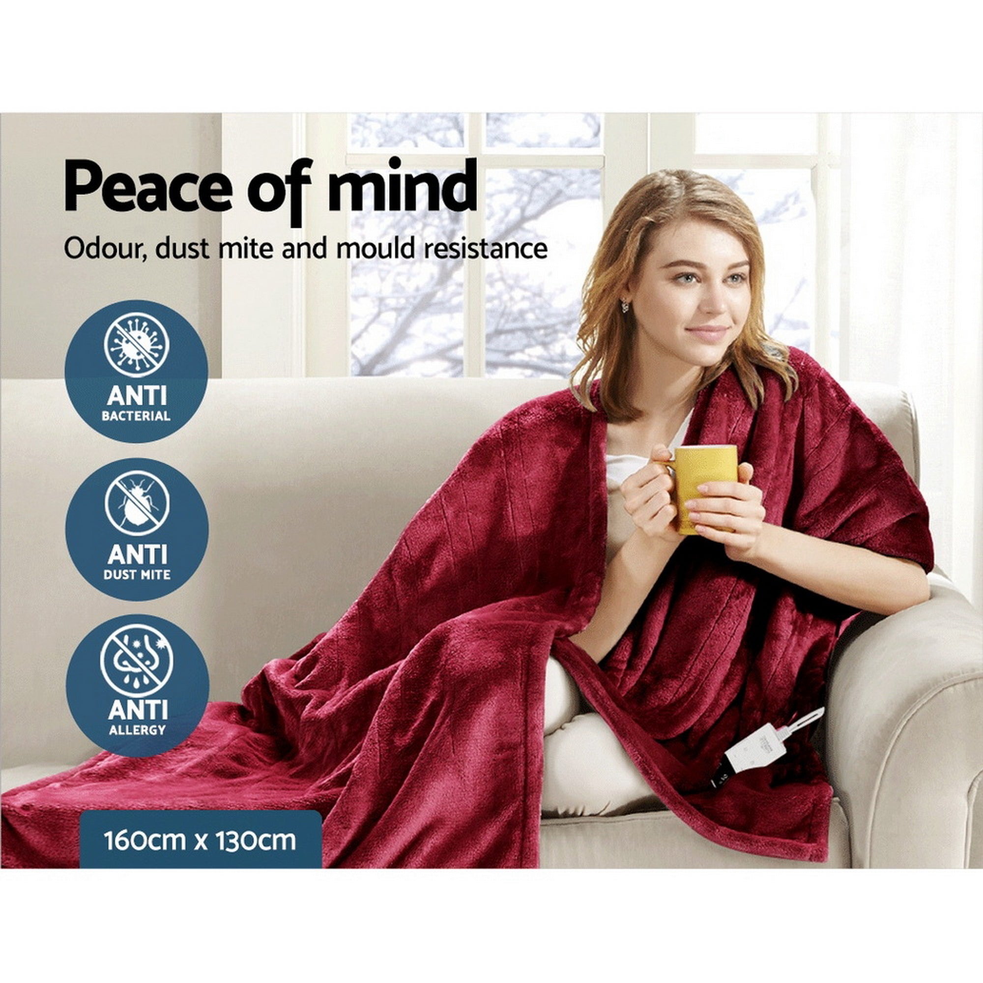 Giselle Electric Throw Rug Heated Blanket Fleece Red EB-THROW-RUG-BGD