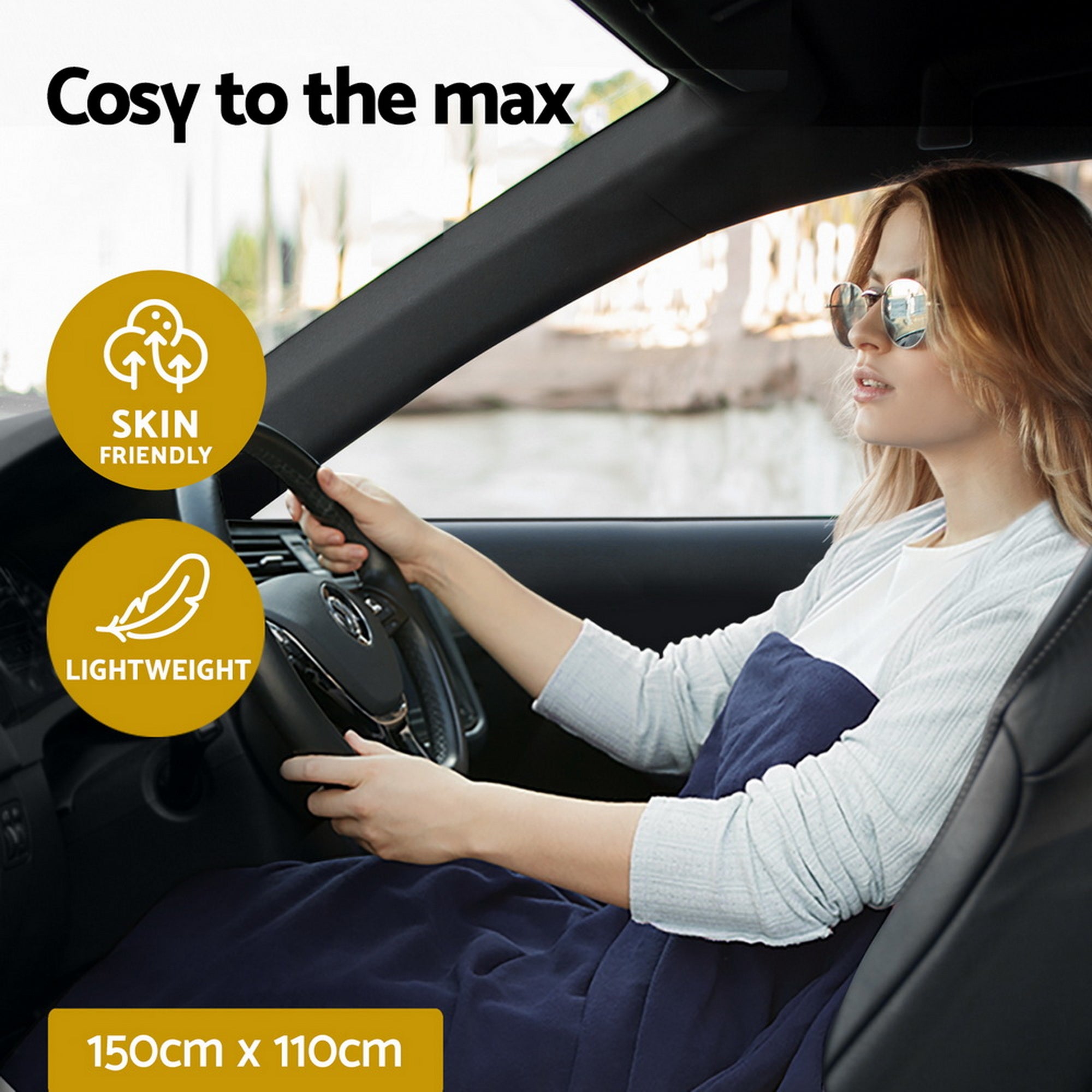 Giselle Electric Heated Blanket Car Truck Throw Rug Travel Camping 12V DC Aut EB-THROW-RUG-CAR-BL