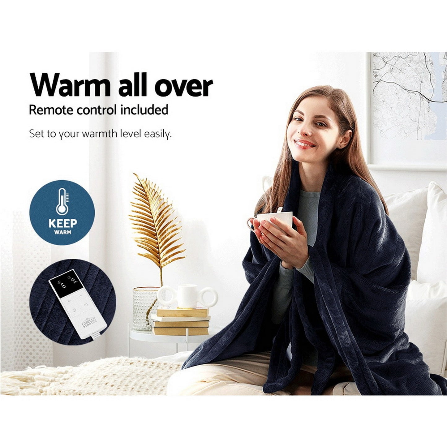 Giselle Bedding Heated Electric Throw Rug Fleece Sunggle Blanket Washable Charcoal EB-THROW-RUG-CHR