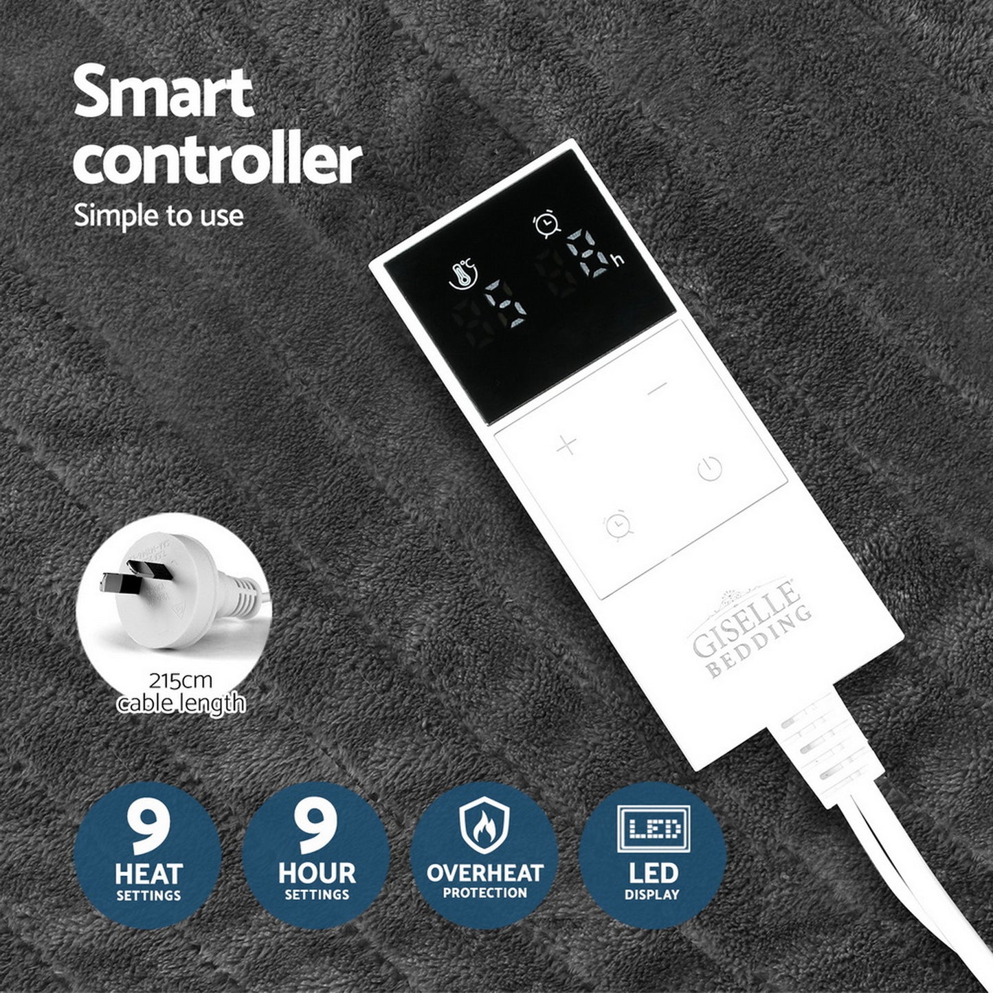 Giselle Electric Throw Rug Heated Blanket Washable Snuggle Flannel Winter Grey EB-THROW-RUG-DS-GY