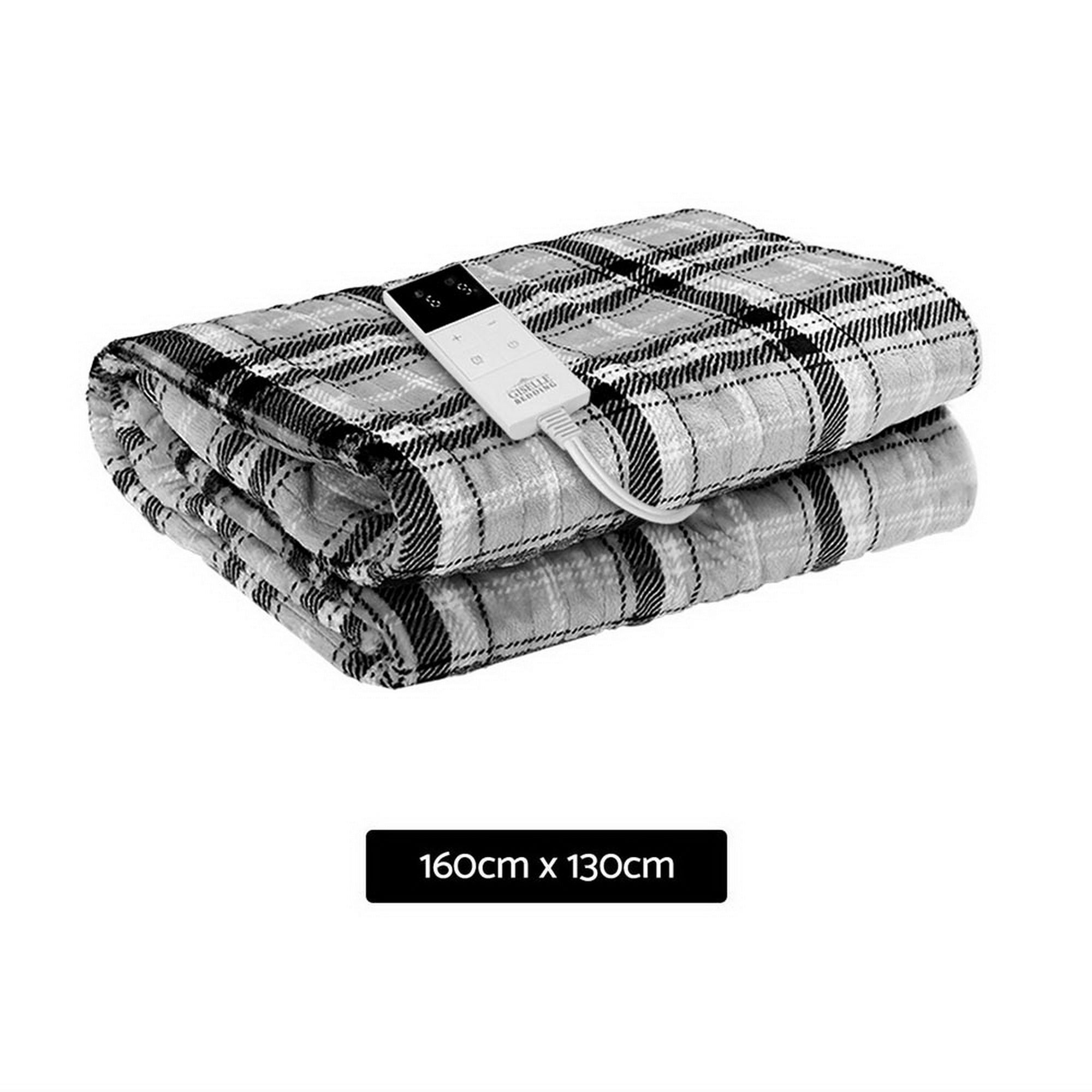 Giselle Bedding Electric Throw Rug Flannel Snuggle Blanket Washable Heated Grey and White Checkered EB-THROW-RUG-FLN