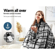 Giselle Bedding Electric Throw Rug Flannel Snuggle Blanket Washable Heated Grey and White Checkered EB-THROW-RUG-FLN