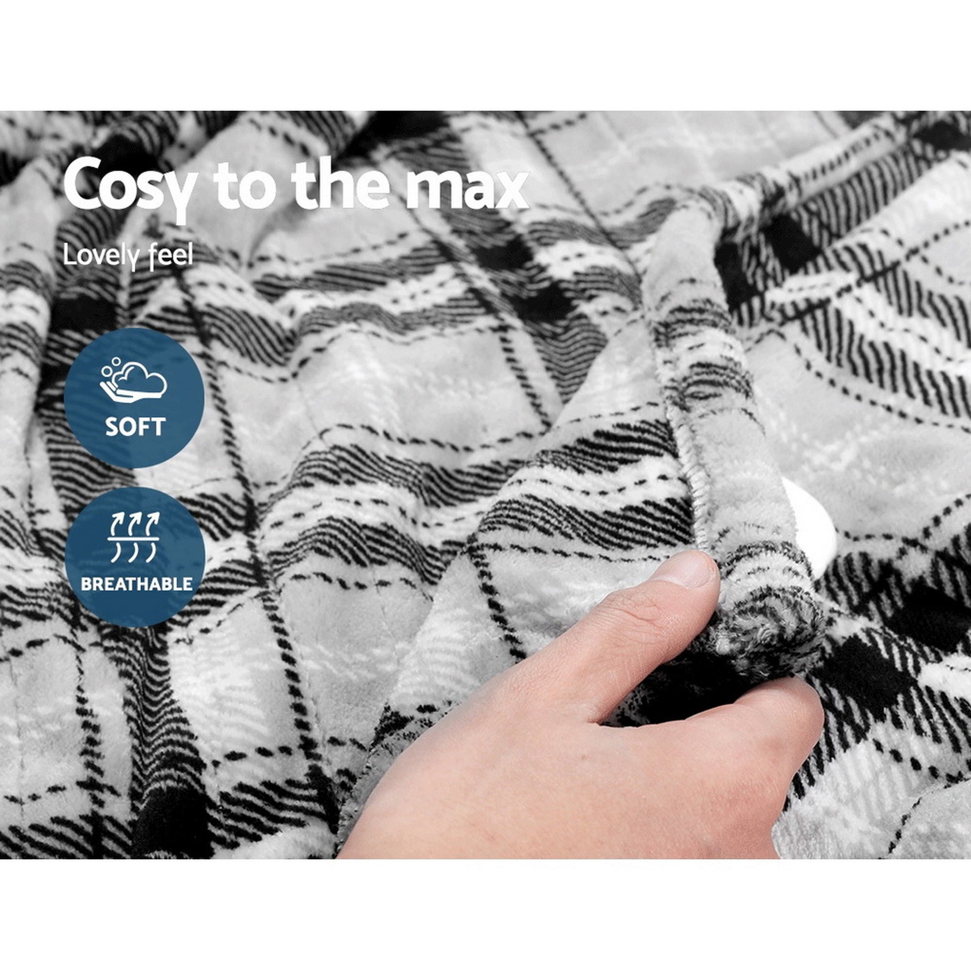 Giselle Bedding Electric Throw Rug Flannel Snuggle Blanket Washable Heated Grey and White Checkered EB-THROW-RUG-FLN