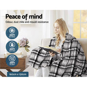 Giselle Bedding Electric Throw Rug Flannel Snuggle Blanket Washable Heated Grey and White Checkered EB-THROW-RUG-FLN