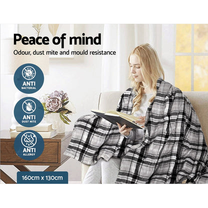 Giselle Bedding Electric Throw Rug Flannel Snuggle Blanket Washable Heated Grey and White Checkered EB-THROW-RUG-FLN