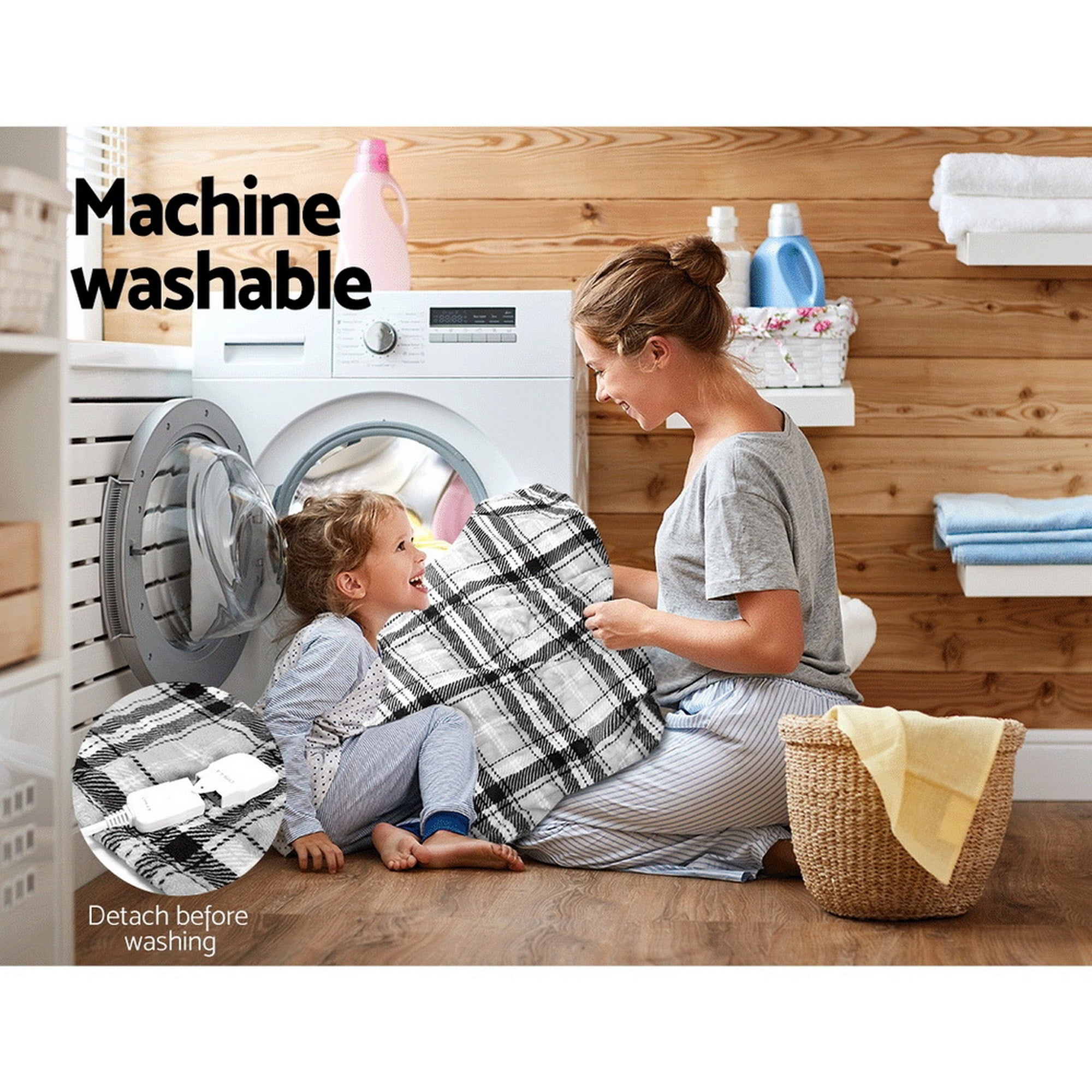 Giselle Bedding Electric Throw Rug Flannel Snuggle Blanket Washable Heated Grey and White Checkered EB-THROW-RUG-FLN
