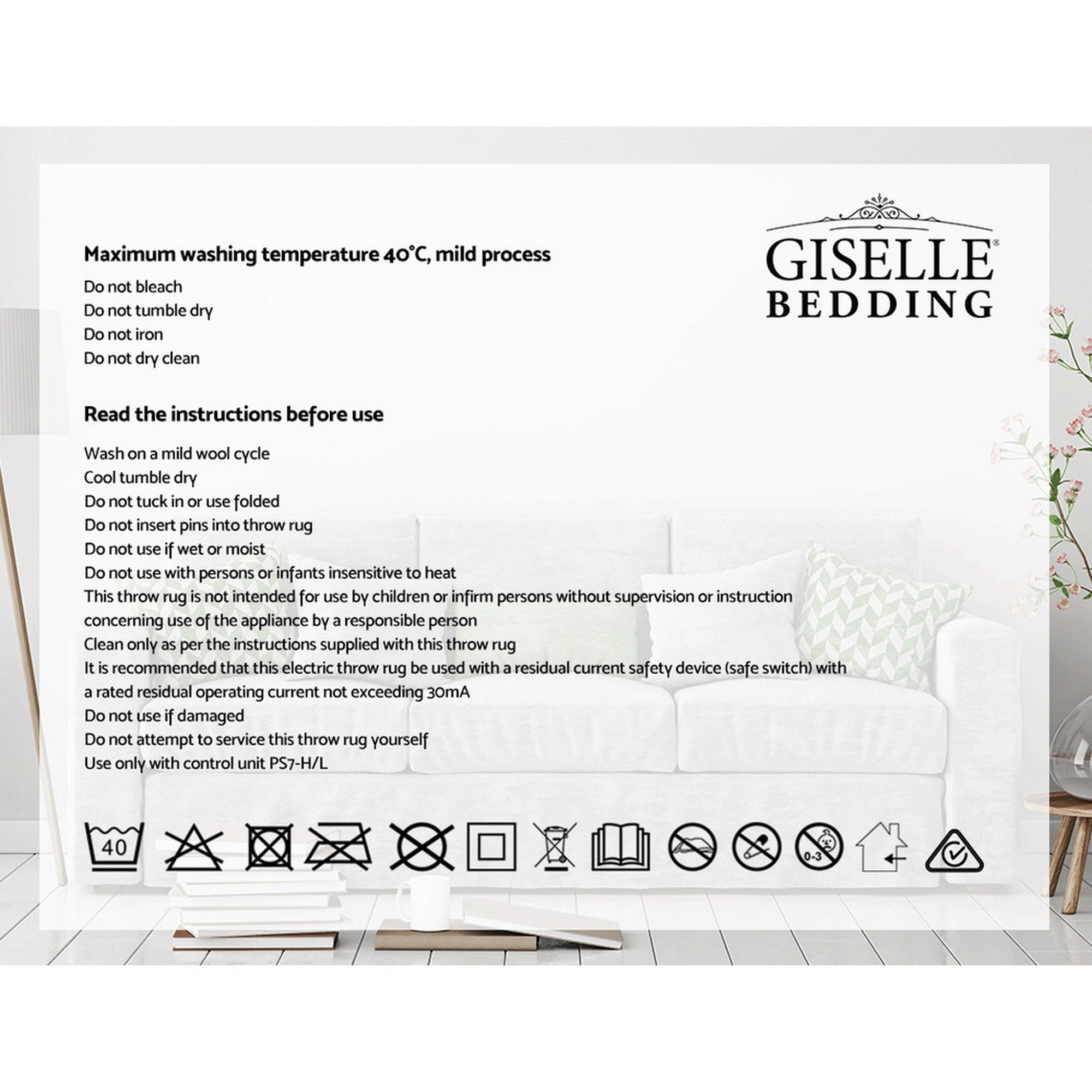 Giselle Bedding Electric Throw Rug Flannel Snuggle Blanket Washable Heated Grey and White Checkered EB-THROW-RUG-FLN