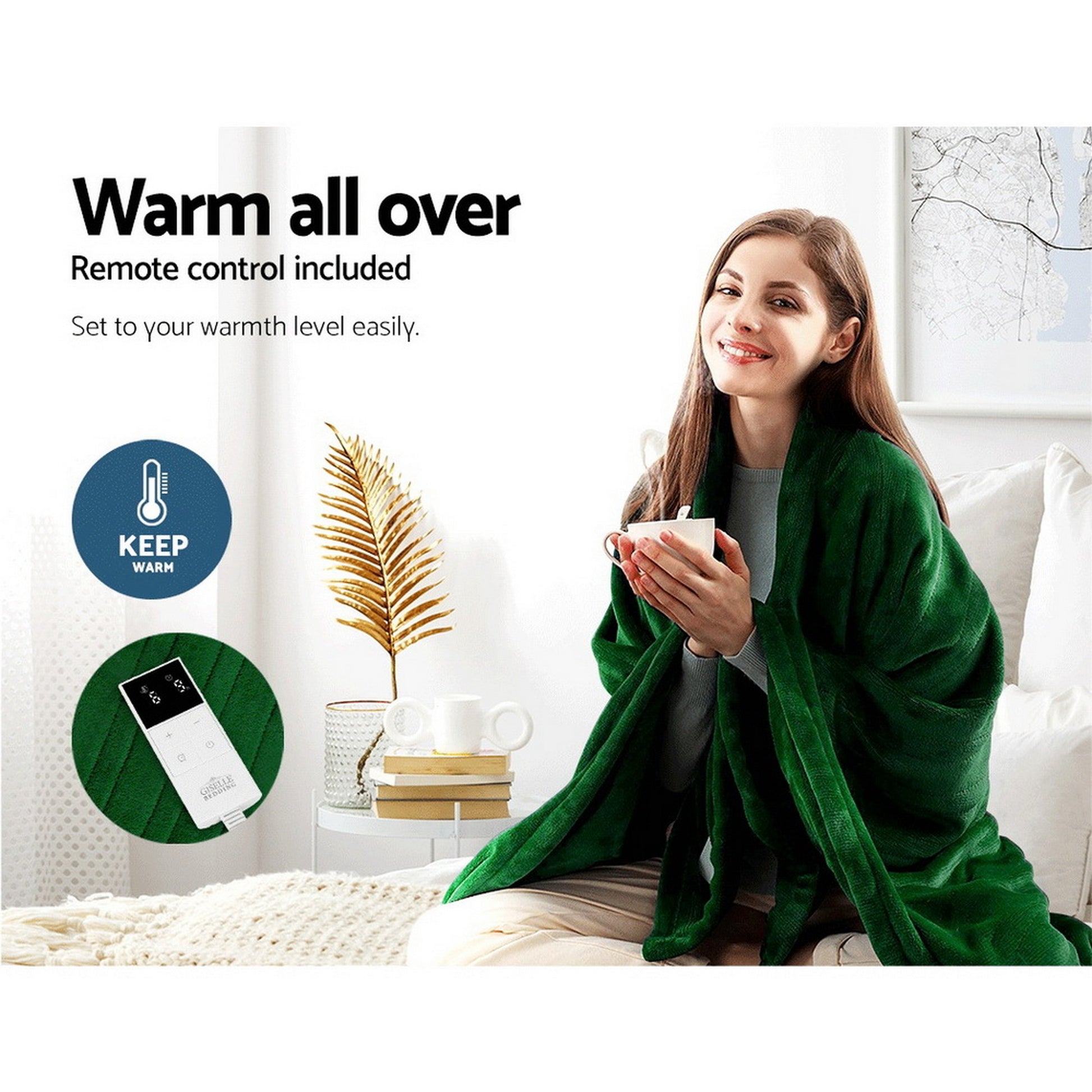 Giselle Electric Throw Rug Heated Blanket Washable Snuggle Flannel Winter Green EB-THROW-RUG-GN