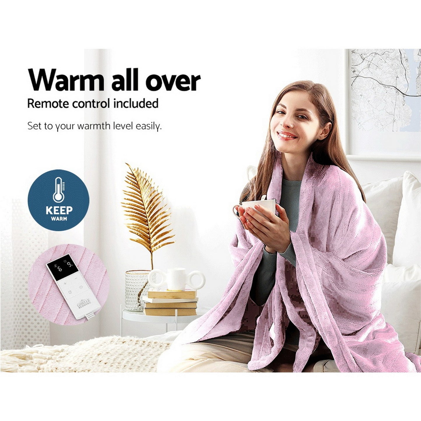 Giselle Electric Throw Rug Heated Blanket Fleece Pink EB-THROW-RUG-PK