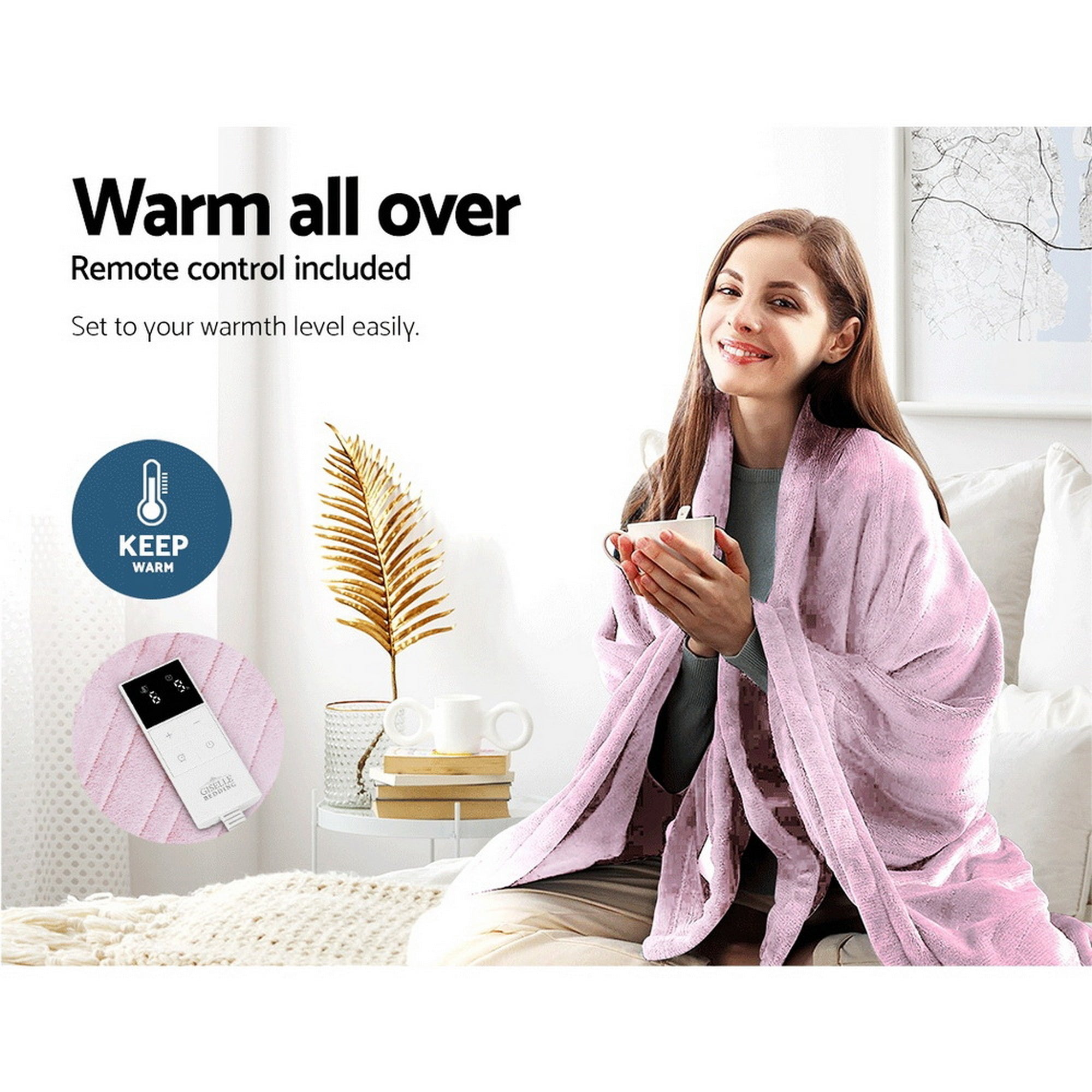 Giselle Electric Throw Rug Heated Blanket Fleece Pink EB-THROW-RUG-PK